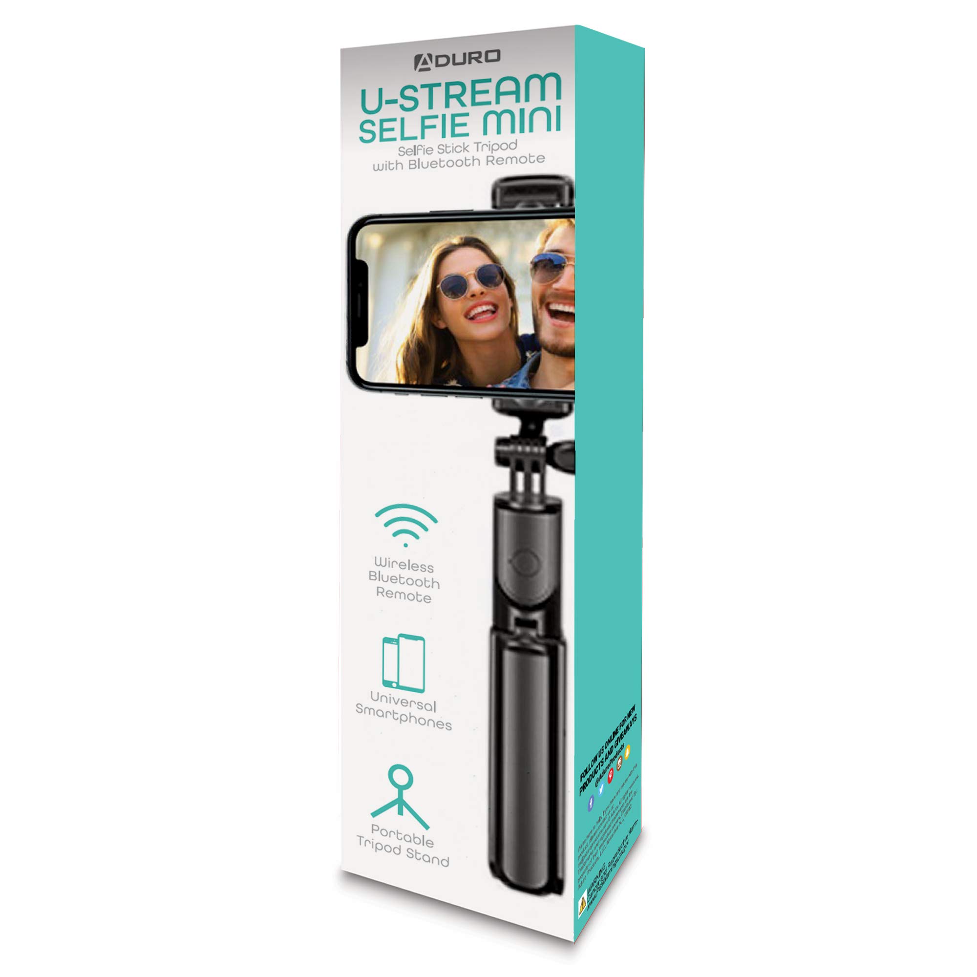 Aduro U-Stream Extendable Aluminum Selfie Stick Tripod with Wireless Remote - Adjustable Phone Stand for iPhone & Android - Perfect for Travel, Vlogging, and Live Streaming