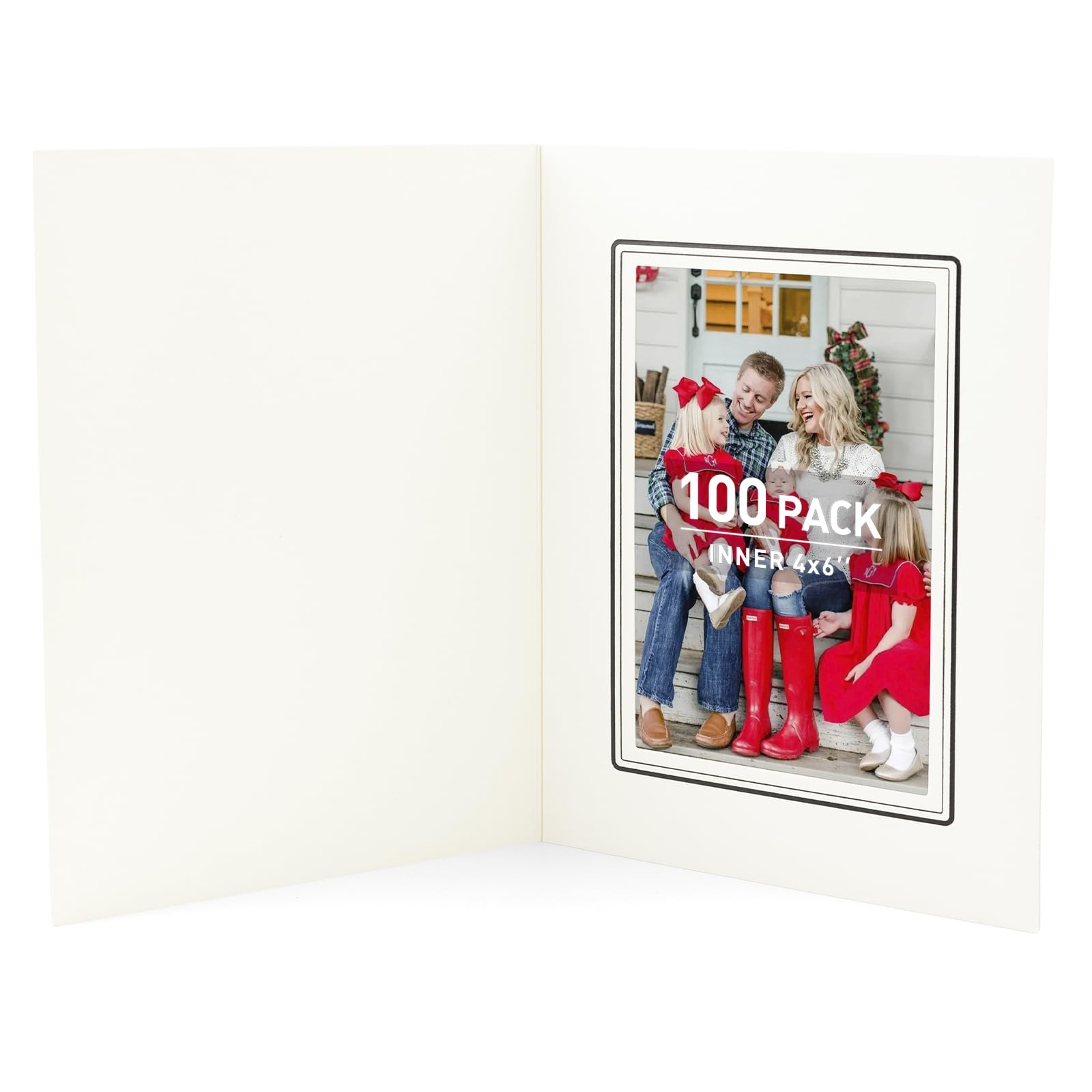 100 Pack 4x6 Photo Folders & Cardboard Picture Frames - Ivory with Black Lining for Portraits, Invitations | Perfect for Graduation, Wedding, Christmas & Special Events | Archival Quality Photo Storage Solution