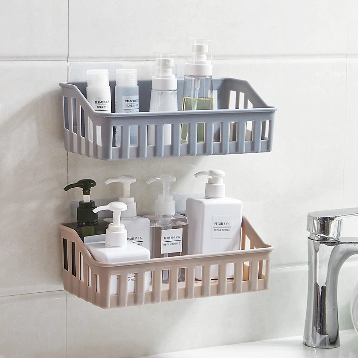 iSTAR No-Drill Wall Shelf - Multipurpose Kitchen & Bathroom Organizer with 4 Self-Adhesive Stickers, Space-Saving Storage Solution (2-Pack) - Perfect for Small Spaces, Pantry Organization & Bathroom Storage