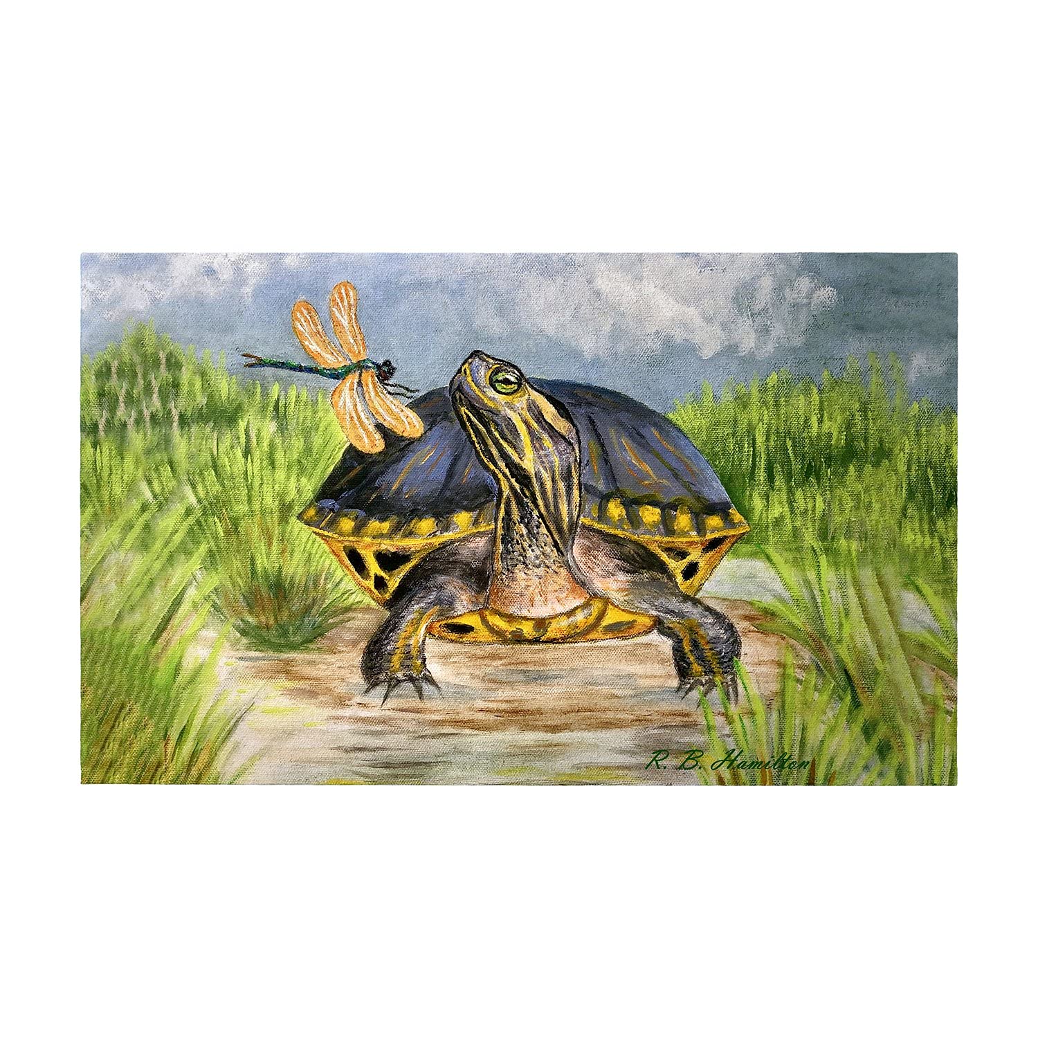 Betsy Drake Dragonfly to Turtle Large Non-Slip Door Mat - Perfect for Entryway, Porch, and Home Decor