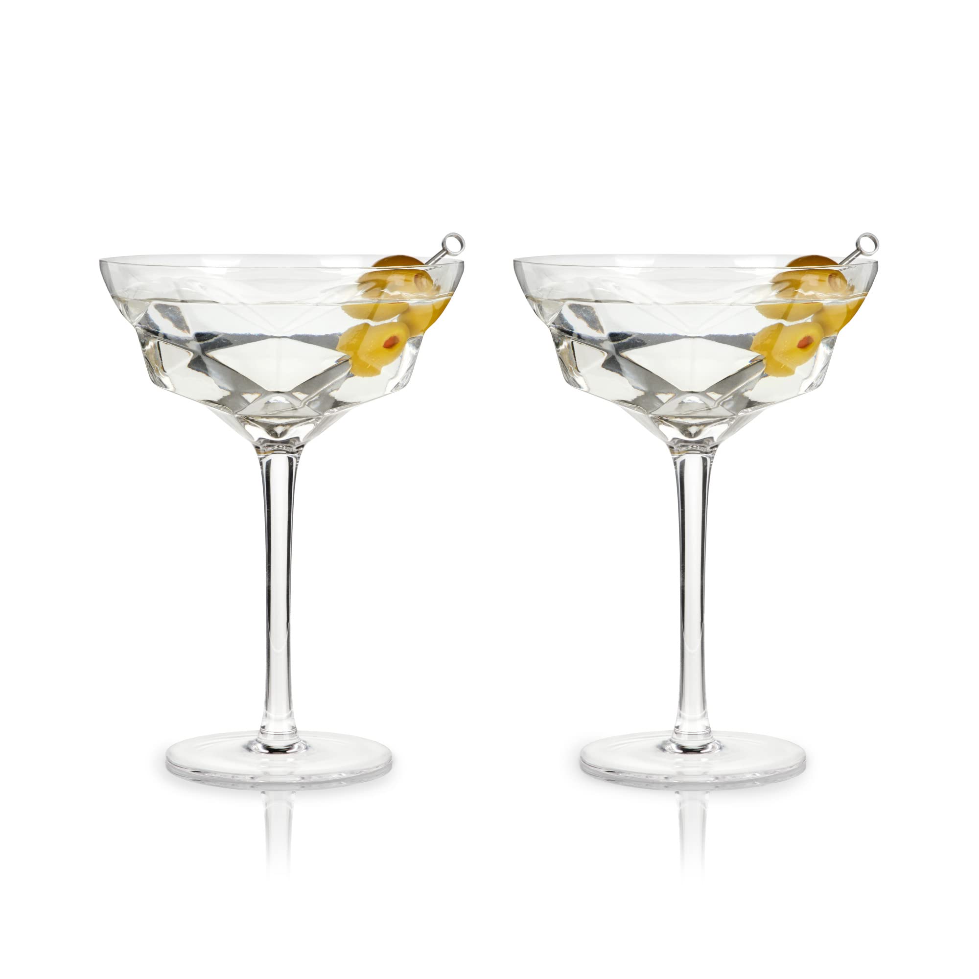 Premium Faceted Martini Glasses Set of 2 - 10oz Crystal Cocktail Coupe Glasses for Home & Bar - Elegant Stemmed Drinkware for Martinis, Cosmopolitans & Champagne - Perfect Gift for Wedding, Anniversary & Housewarming Parties