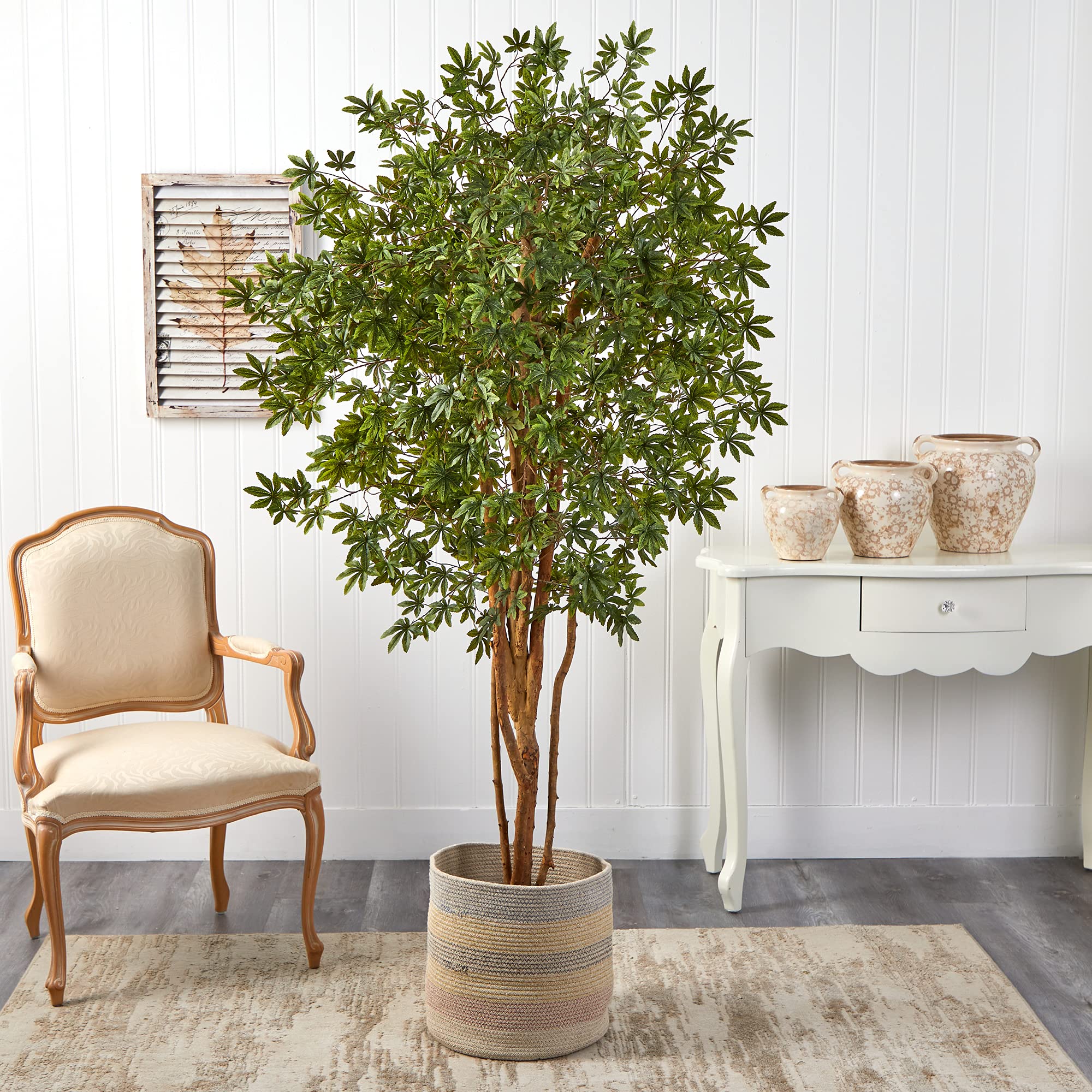 Nearly Natural 6ft Japanese Maple Artificial Tree with Handmade Cotton Woven Planter - Realistic Faux Plant for Home Decor, Office, Living Room & Indoor Spaces