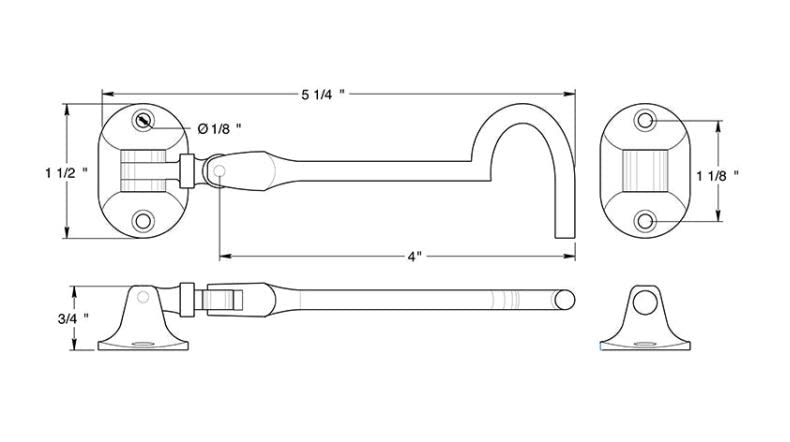 Deltana CHB4U3 4-Inch British Style Cabin Hooks - Heavy Duty Brass Hooks for Doors, Windows & Cabinets - Perfect for Home, RV & Marine Use