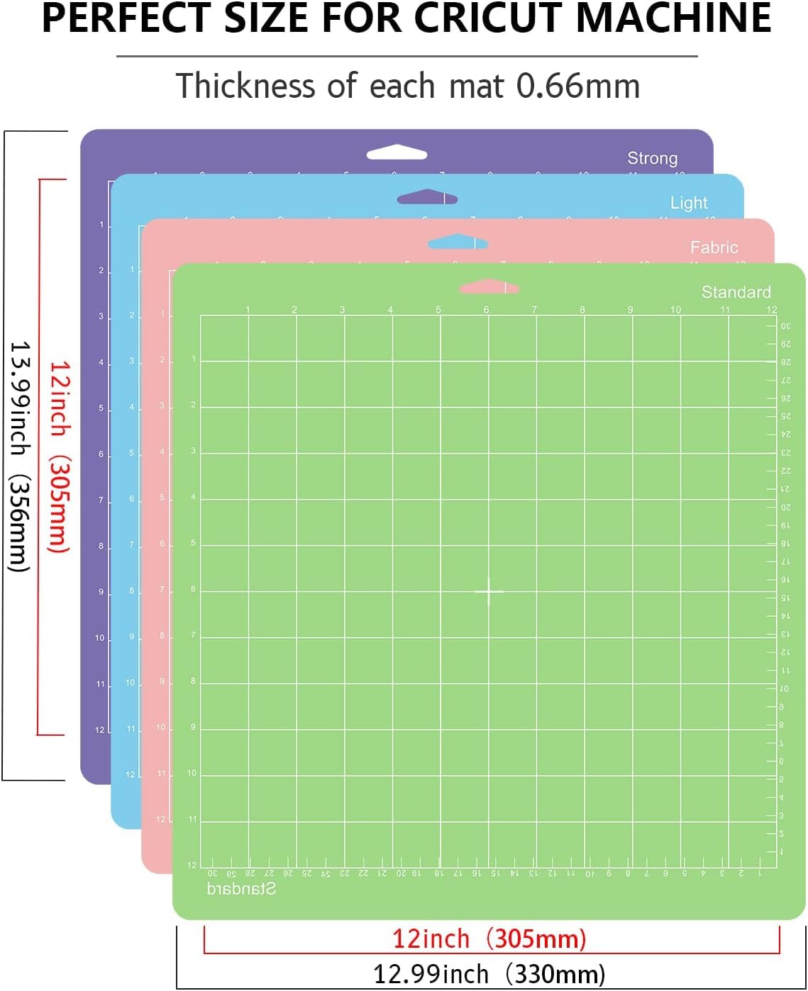 Premium 12x12 Inch Cutting Mats for Cricut Explore One/Air/Air 2/Maker 3/Maker - 4 Pack Adhesive Non-Slip Durable Replacement Mats (Standard/Light/Strong/Fabric) - Perfect for DIY Crafts, Scrapbooking & Vinyl Projects