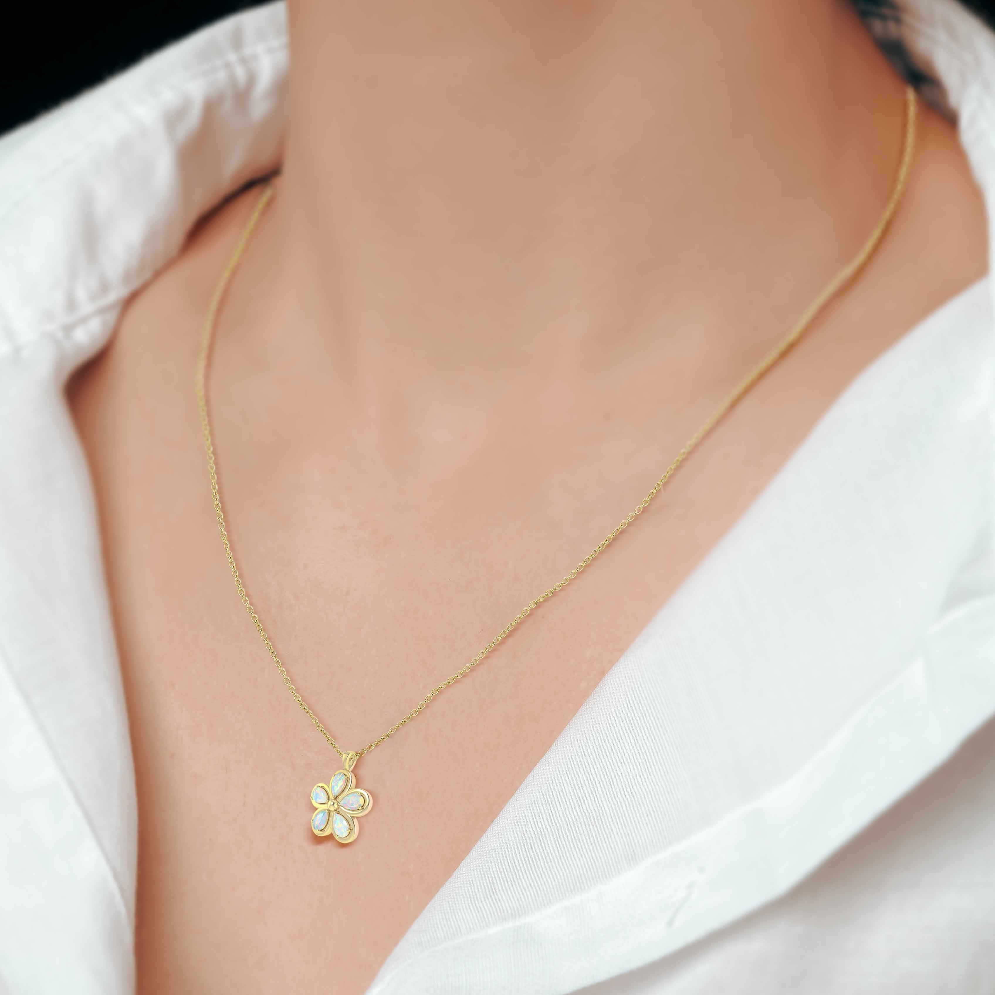 Natural White Opal Flower Pendant Necklace - Elegant Boho Jewelry for Women, Perfect for Weddings, Parties & Everyday Wear