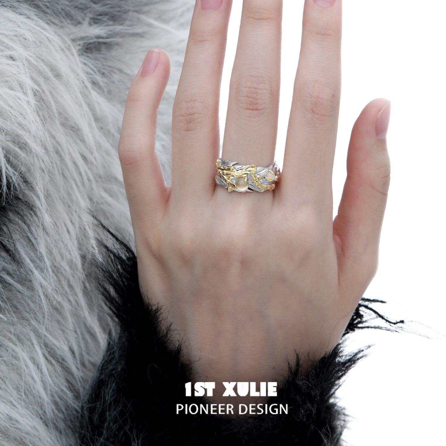 Lucifer S925 Sterling Silver 18K Gold Plated Feather Ring for Women - Elegant Bohemian Jewelry Gift for Birthday, Anniversary & Special Occasions