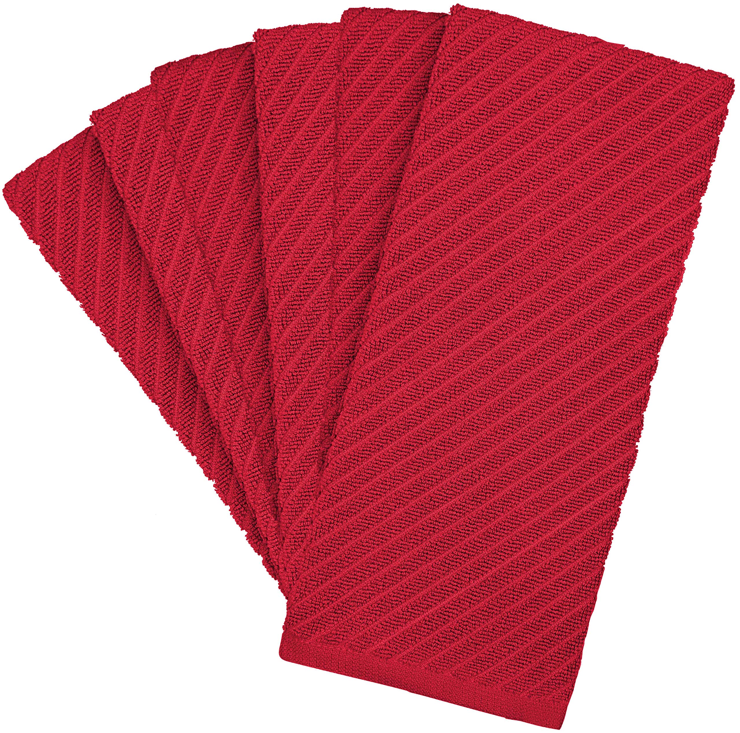 Premium Cotton Kitchen Towels Set of 6 (16”x 25”) - Ultra Absorbent 445 GSM Dish Towels with Diagonal Weave Design & Hanging Loop - Perfect for Cooking, Cleaning, Drying Dishes - Red