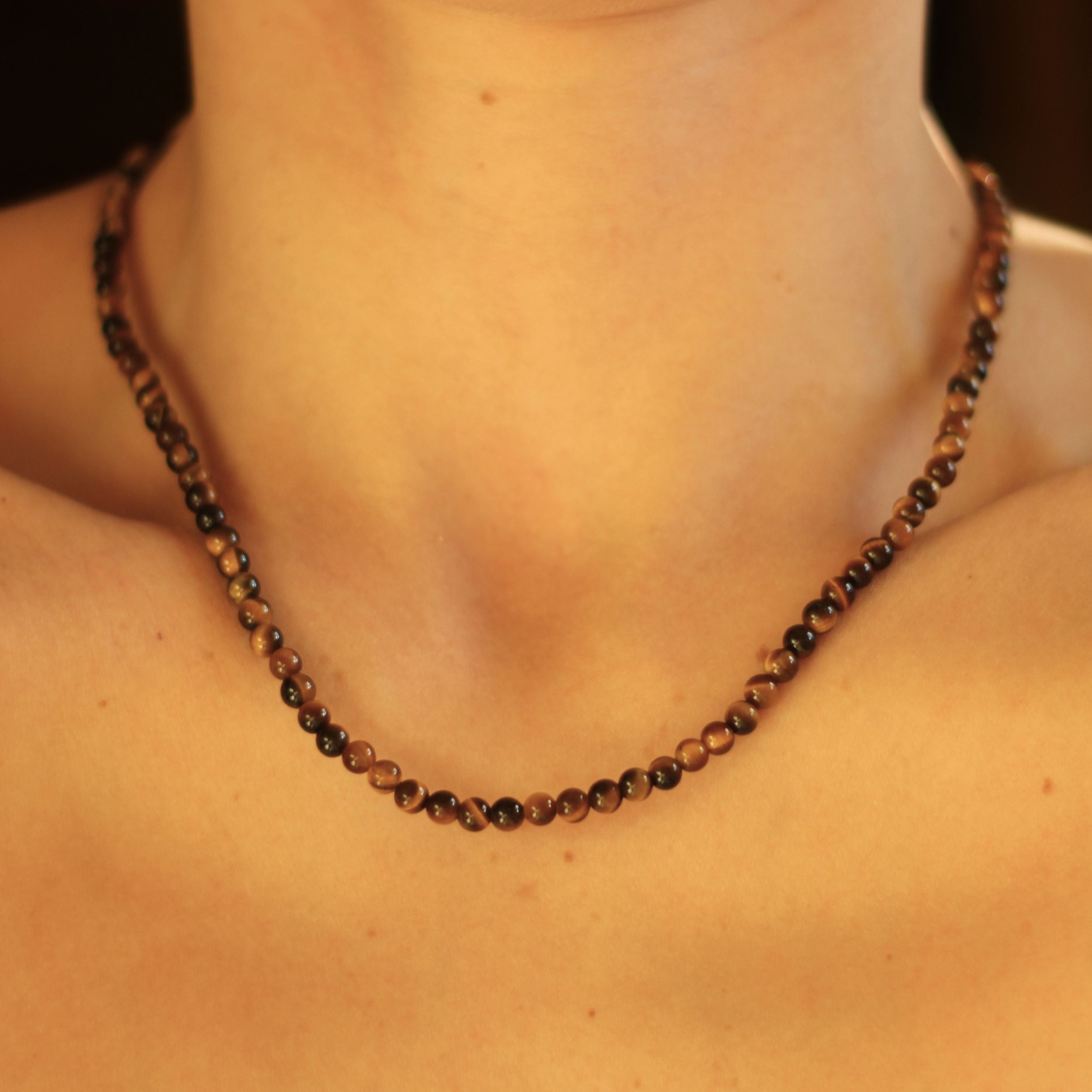 Tiger Eye Beaded Necklace Mini - Natural Stone Jewelry for Women, Healing Crystal Necklace for Protection & Good Luck | Perfect for Meditation, Yoga & Spiritual Gifts