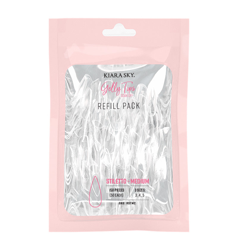 Gelly Tips Refill Pack - Stiletto Medium Length False Nails for Natural Look | Perfect for Salon, Home Manicure & Special Occasions