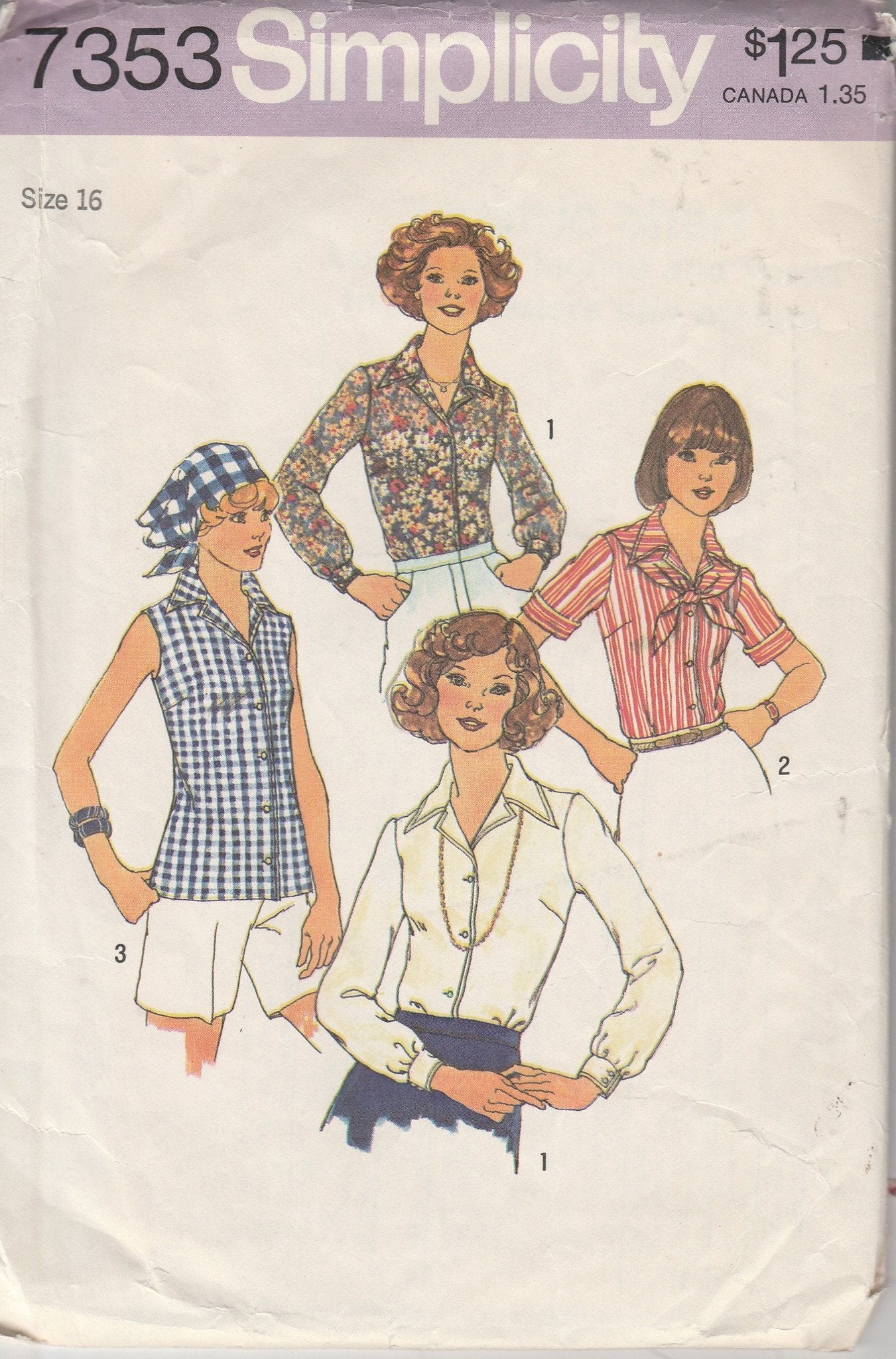 Vintage 1970s Ladies Button Front Blouse Sewing Pattern - Simplicity 7353 | DIY Retro Fashion & Costume Making for Women