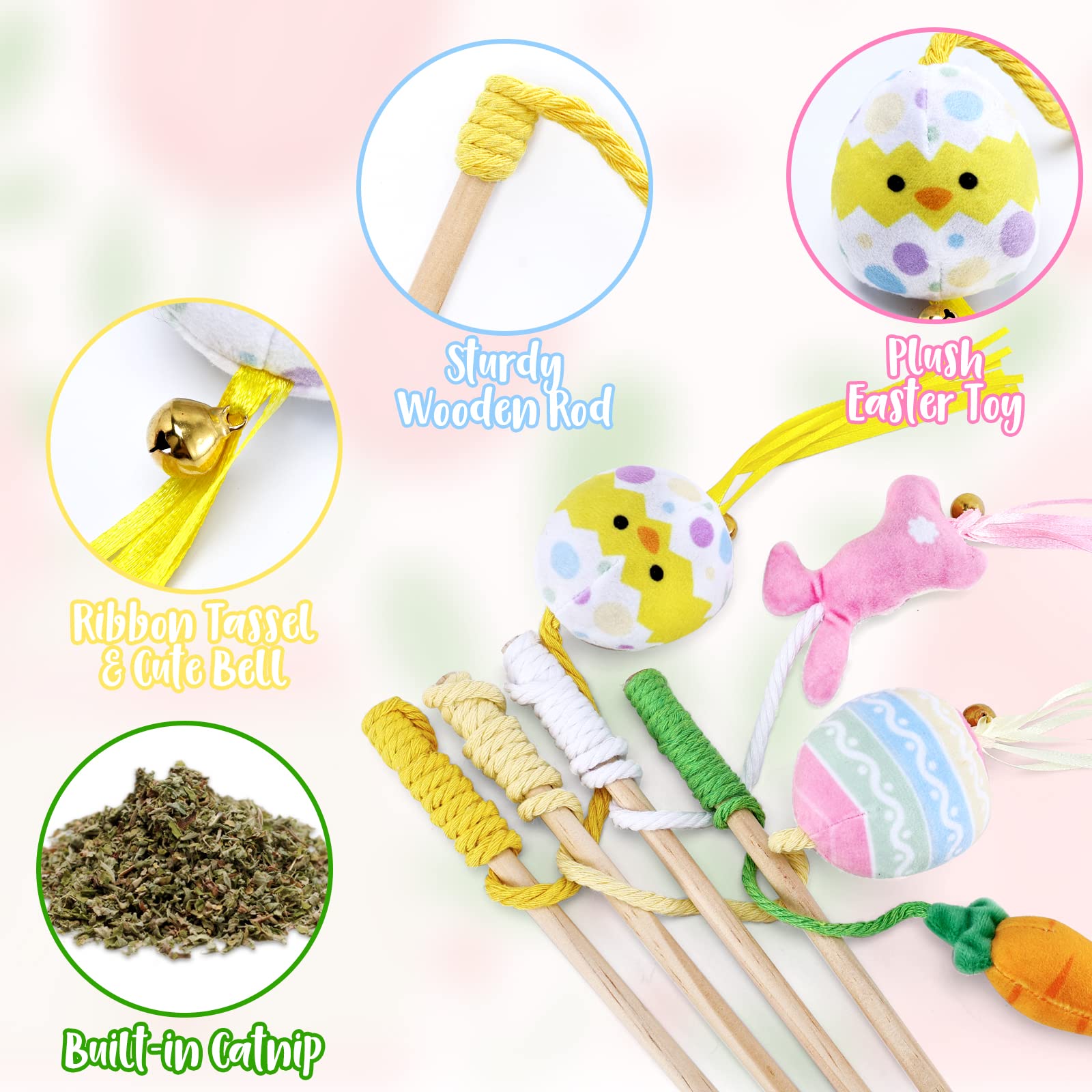 Premium Catnip Toys for Indoor Cats - 4PCS Interactive Easter Cat Toys with Tassels, Jingle Bells & Plush Bunny, Carrot, Chick - Fun Spring Kitten Supplies for Playtime & Gifts - Perfect for Play, Training & Bonding with Your Feline Friend