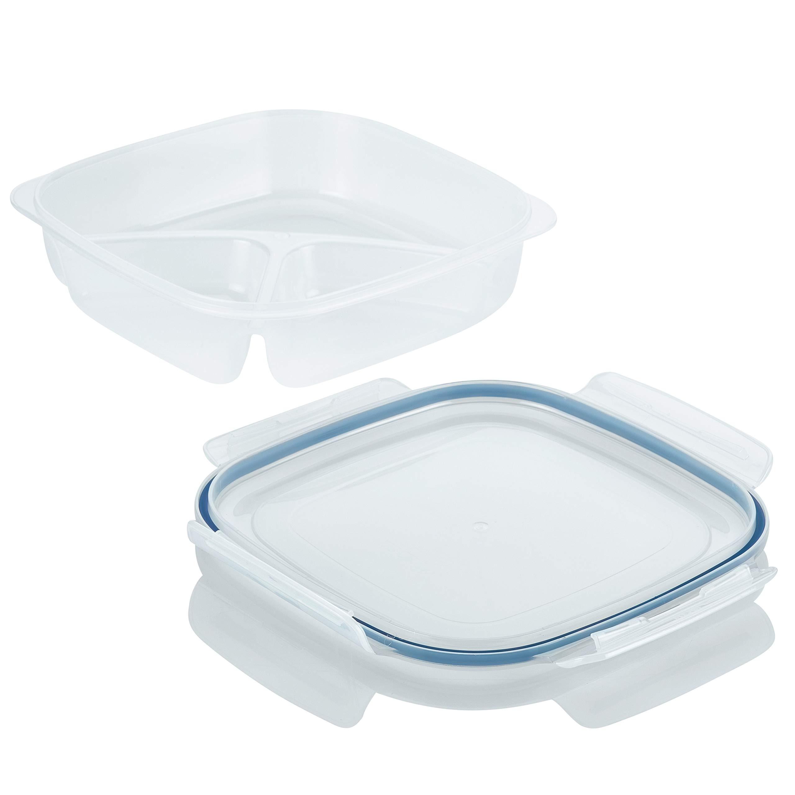 LocknLock 50-Ounce 3-Compartment Square Lunch Box - BPA-Free Food Storage Container for Meal Prep, Office Lunch & Picnics - Clear Plastic Divided Container for On-the-Go Meals