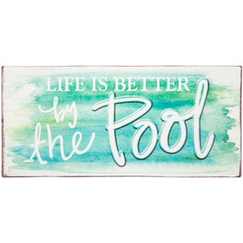 Vintage Pool Area Tin Sign Metal Wall Art - 'Life is Better by the Pool' Rustic Decor (7x15 Inches) - Perfect for Backyard, Patio, Poolside & Man Cave Decorations