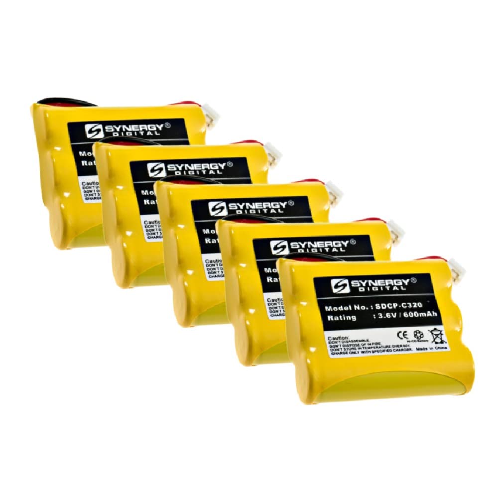 Synergy Digital Cordless Phone Battery Replacement - 5 Pack SDCP-C320 Batteries for GE 5-2459 Cordless Phone | Long-Lasting Power for Home & Office Communication