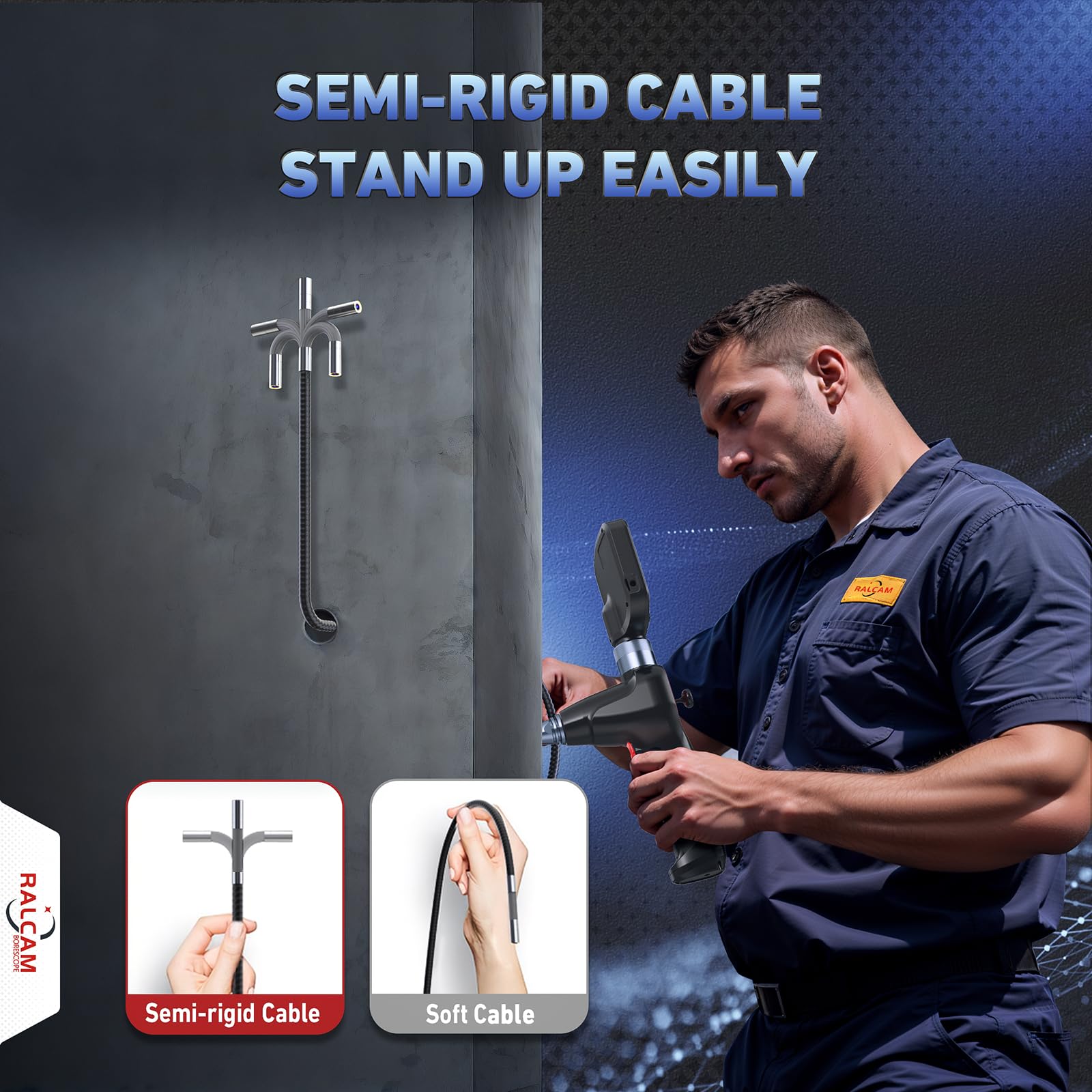 Ralcam 360° Articulating Borescope with 6.2mm Camera - 4-Way Joystick, 6 Adjustable LED Lights & 6.6FT Semi-Rigid Snake Tube for Automotive, HVAC, and Plumbing Inspections