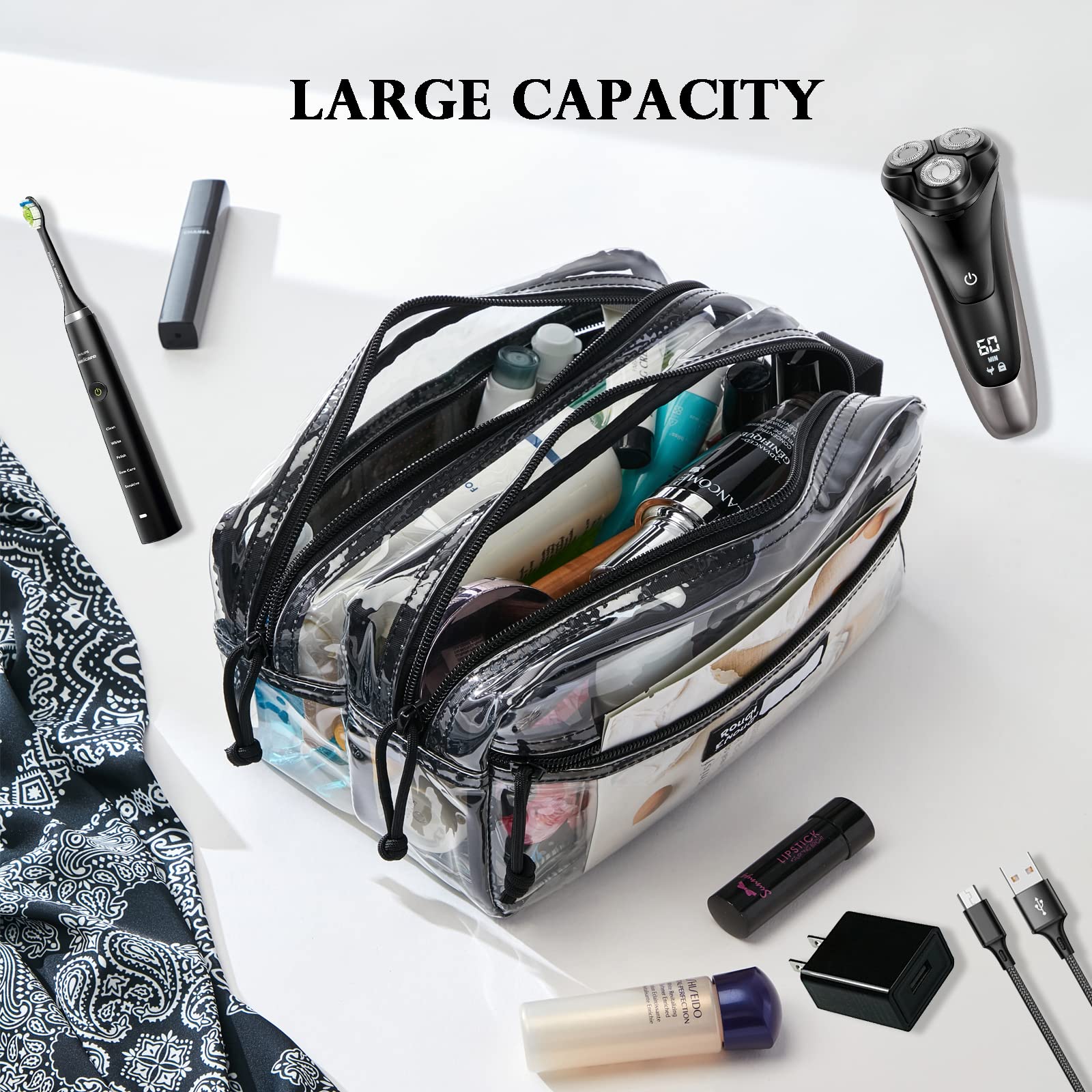 Clear Travel Toiletry Bag for Men & Women - Waterproof Shaving & Hygiene Dopp Kit with Multiple Pockets - Perfect for Airplane Carry-on, Gym Essentials & Weekend Getaways