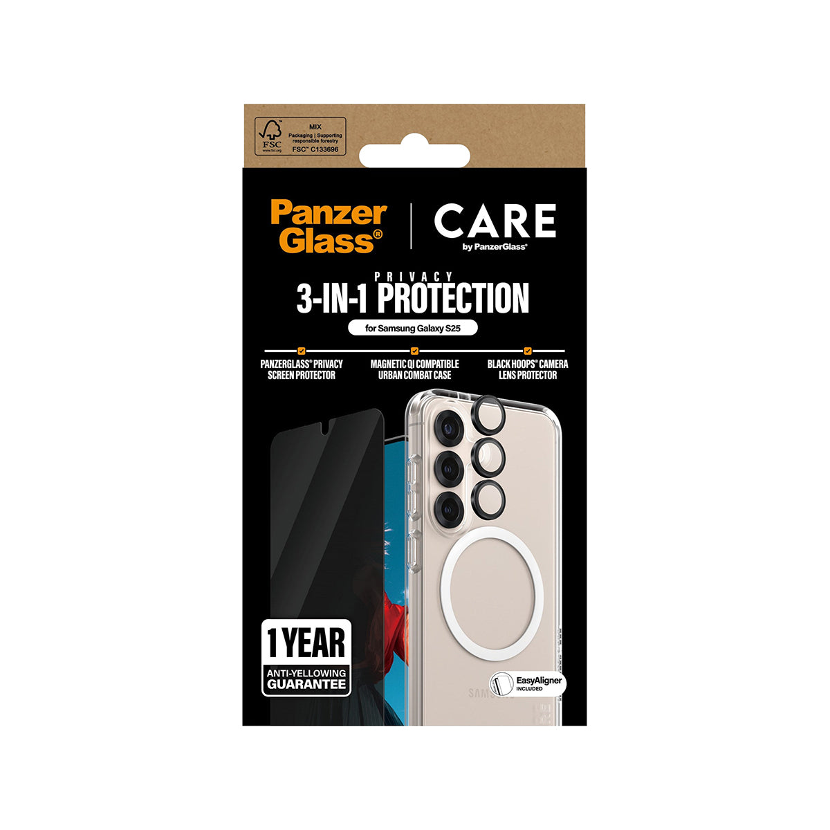 PanzerGlass CARE Flagship 3-in-1 Privacy Screen Protector Bundle for Samsung Galaxy S25 - Anti-Spy, Anti-Glare & Anti-Scratch Protection for Work, Travel & Daily Use