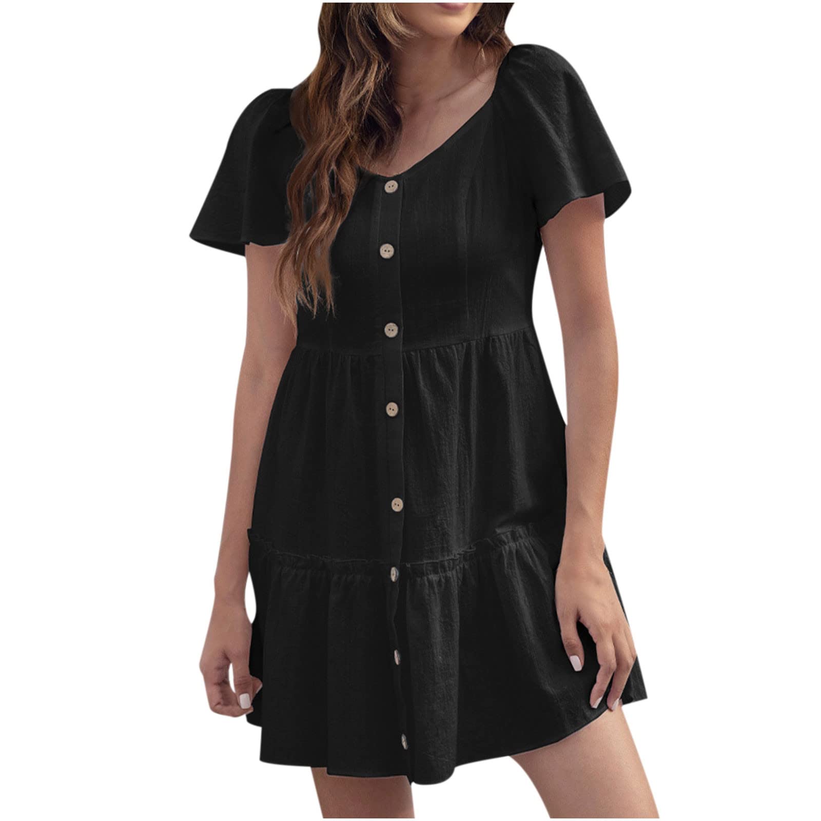 Summer & Spring Women's Beach Midi Dress - Round Neck Loose Flowy Boho Dress in Black | Perfect for Vacations, Pool Parties & Casual Outings