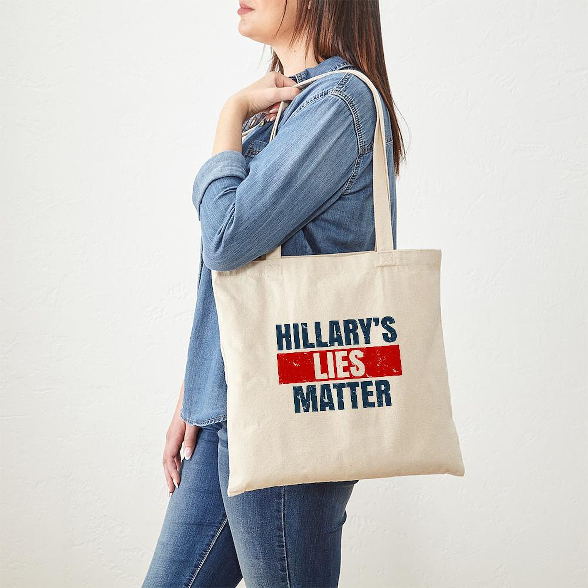 Hillary's Lies Matter Tote Bag - Natural Canvas Reusable Shopping Bag for Groceries, Beach, Work & Protest Rallies
