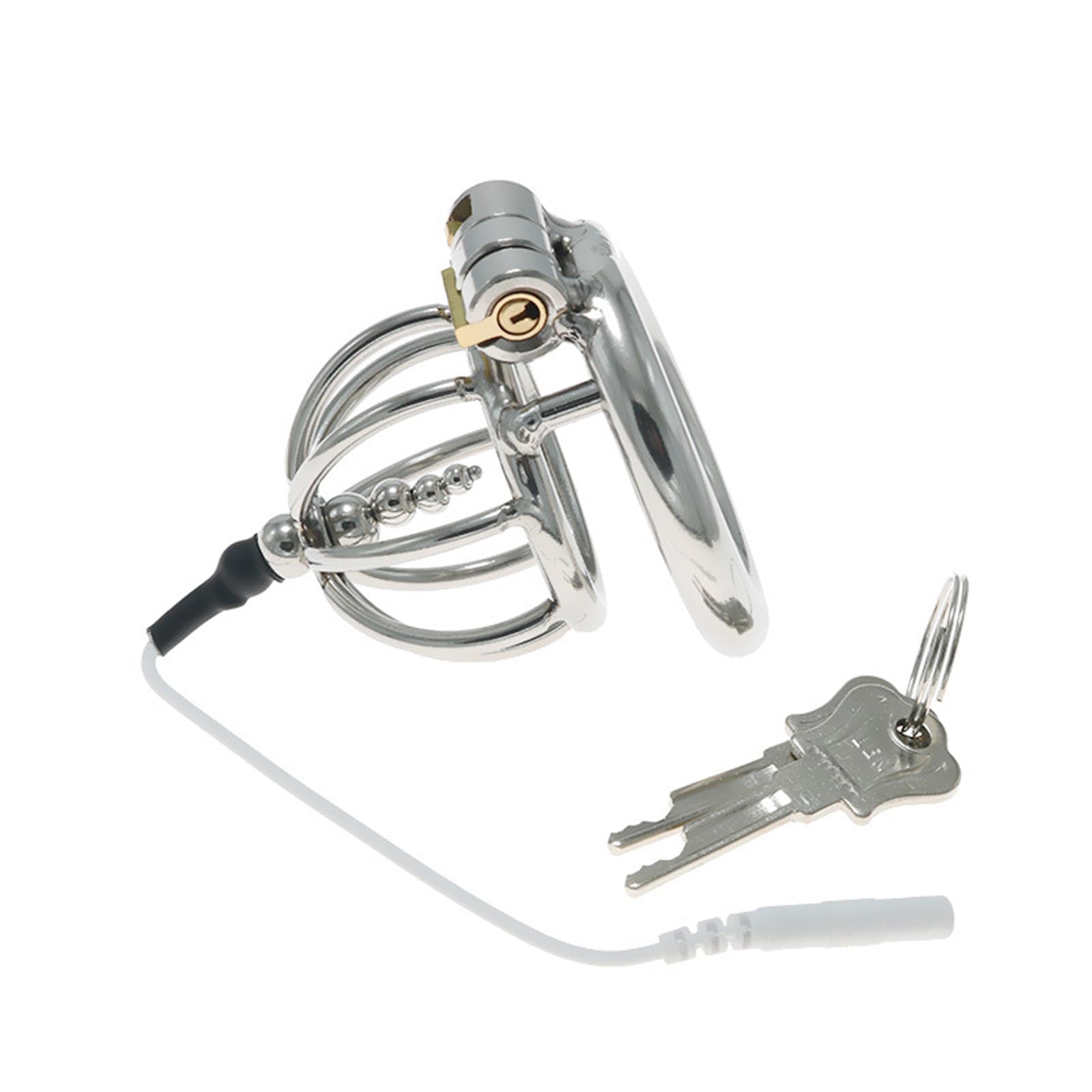 Electric Shock Chastity Cage Lock with Bead & Metal Anal Plug - BDSM Adult Toy for Couples Play, Roleplay and Sensory Exploration