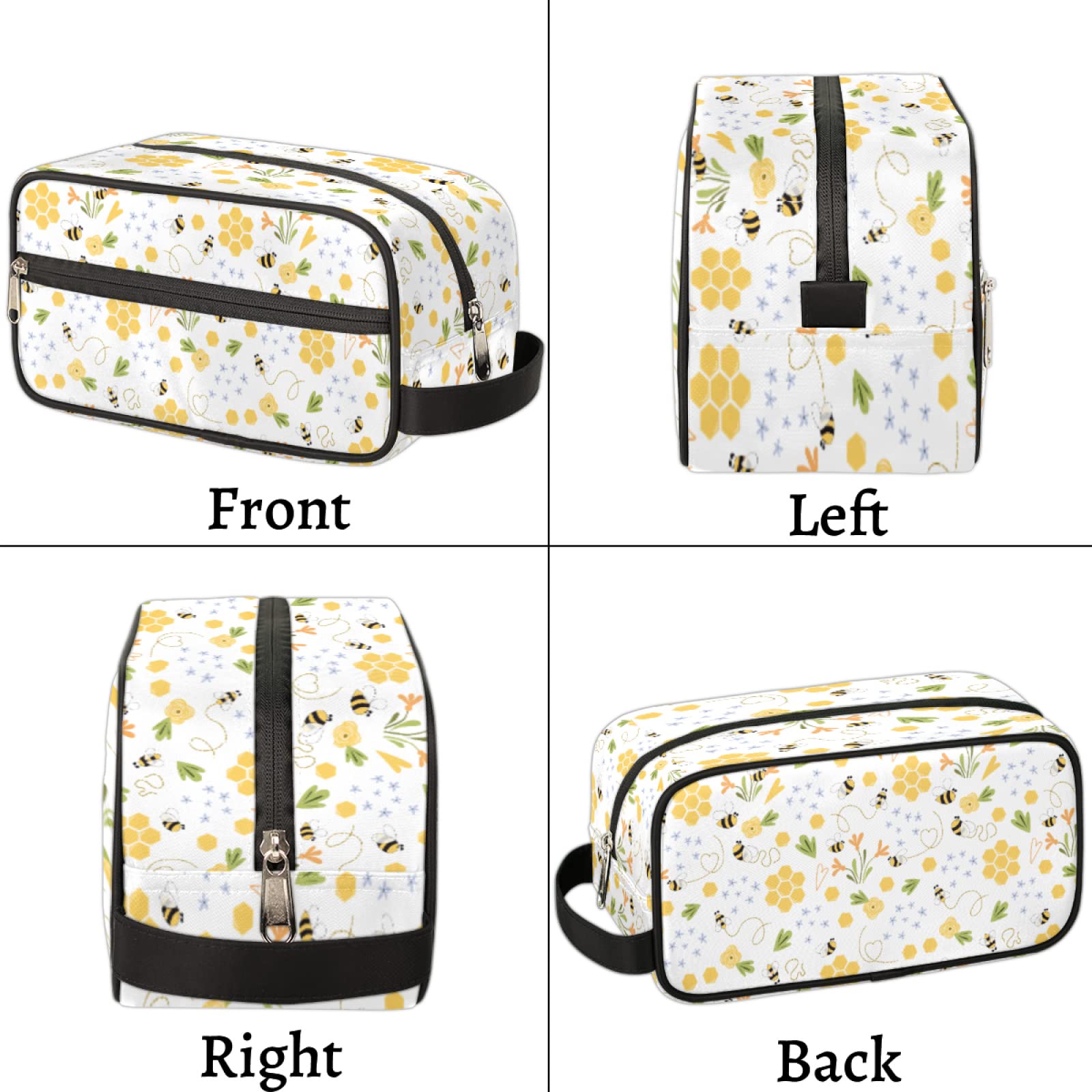 Fly Bee Floral Travel Toiletry Bag for Men & Women - Waterproof Cosmetic Organizer, Dopp Kit, Makeup & Shaving Pouch - Perfect for Vacation, Gym, Camping & Business Trips