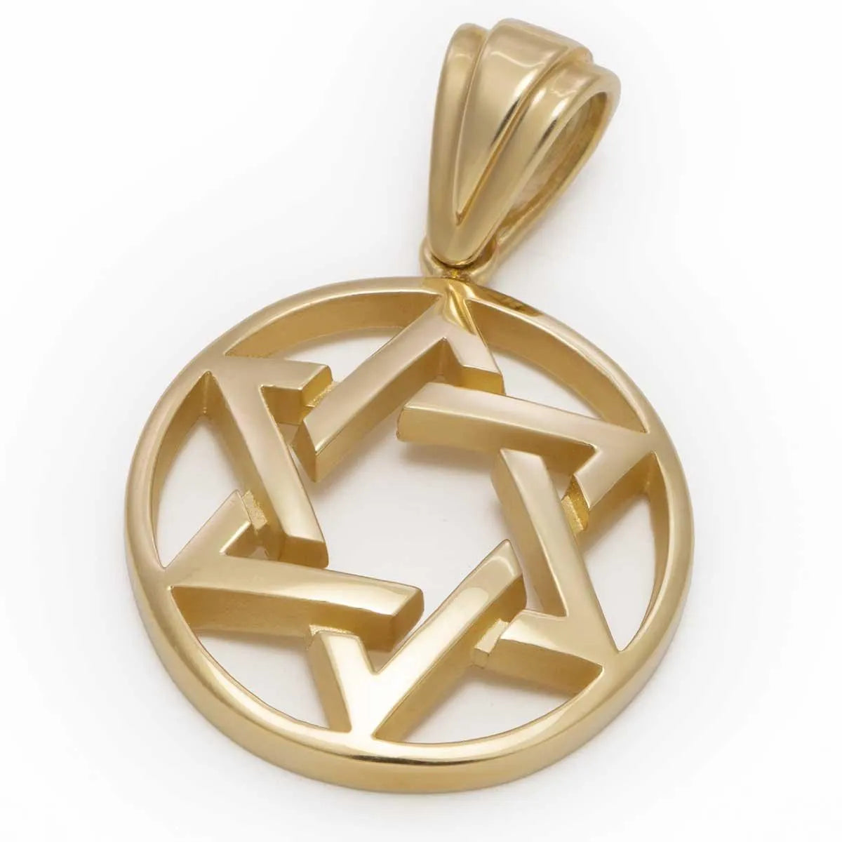 14K Gold Interlocking Star of David Round Pendant Necklace - Jewish Jewelry for Women & Men - Perfect for Hanukkah, Bar Mitzvah & Everyday Wear