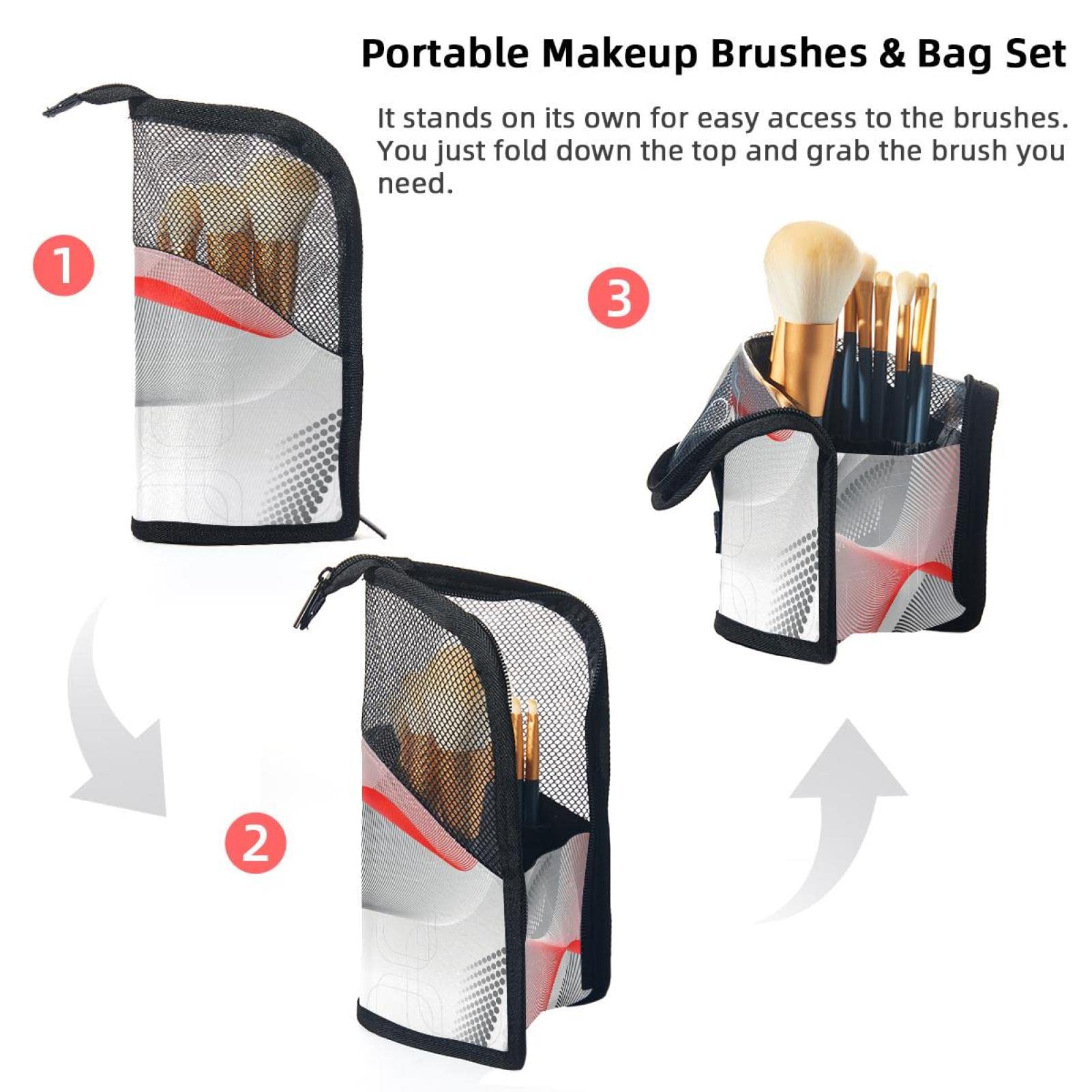 12-Piece Makeup Brush Organizer Bag Set - Abstract Geometric Design Portable Holder Case for Travel & Home Vanity Storage | Perfect for Makeup Artists & Beauty Enthusiasts