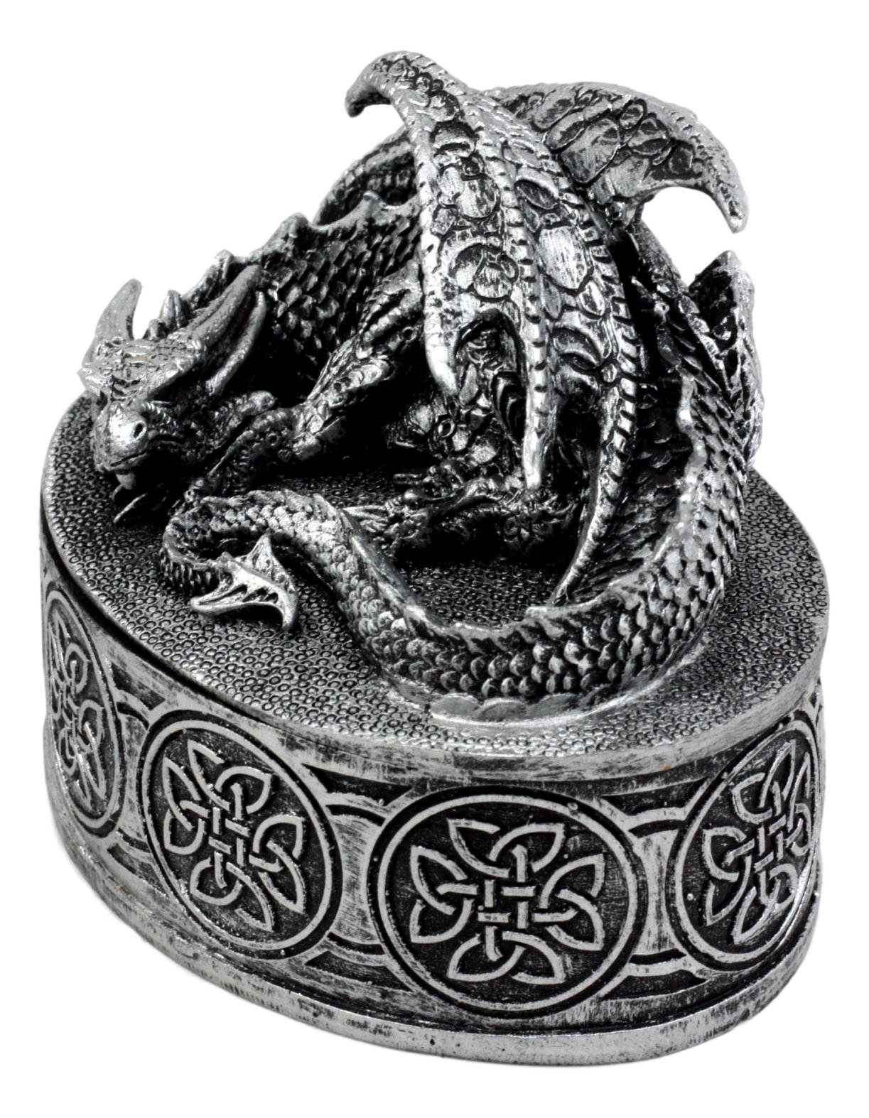 Ebros Gift Oval Celtic Knotwork Mythical Sleeping Dragon Decorative Jewelry Box - 4.75
