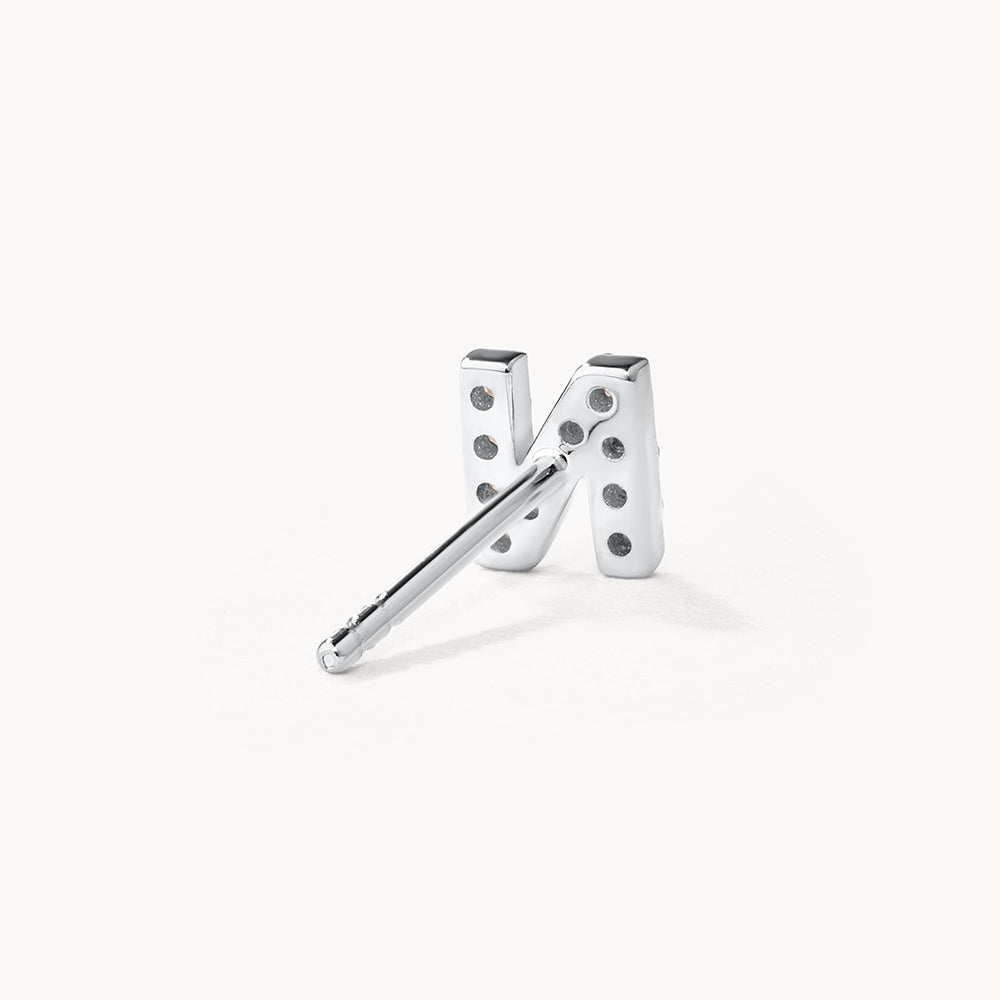 Diamond Letter N Single Stud Earring in Sterling Silver - Perfect for Birthdays, Anniversaries & Personalized Gifts