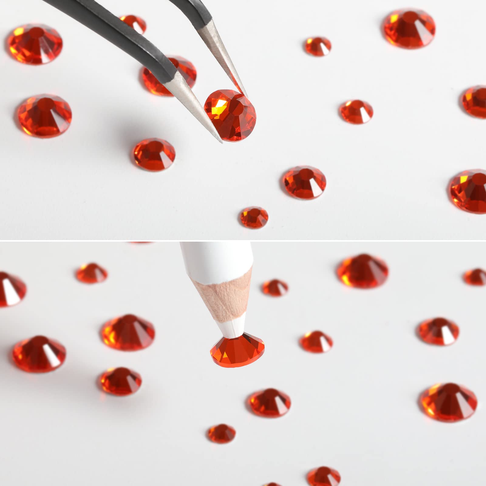 Beadsland 2500pcs Orange Flatback Rhinestones for Nails, Makeup & Crafts - 8 Sizes (SS4-SS30) with Tweezers & Wax Pencil - Perfect for DIY Nail Art, Eye Makeup Gems, and Creative Jewelry Designs