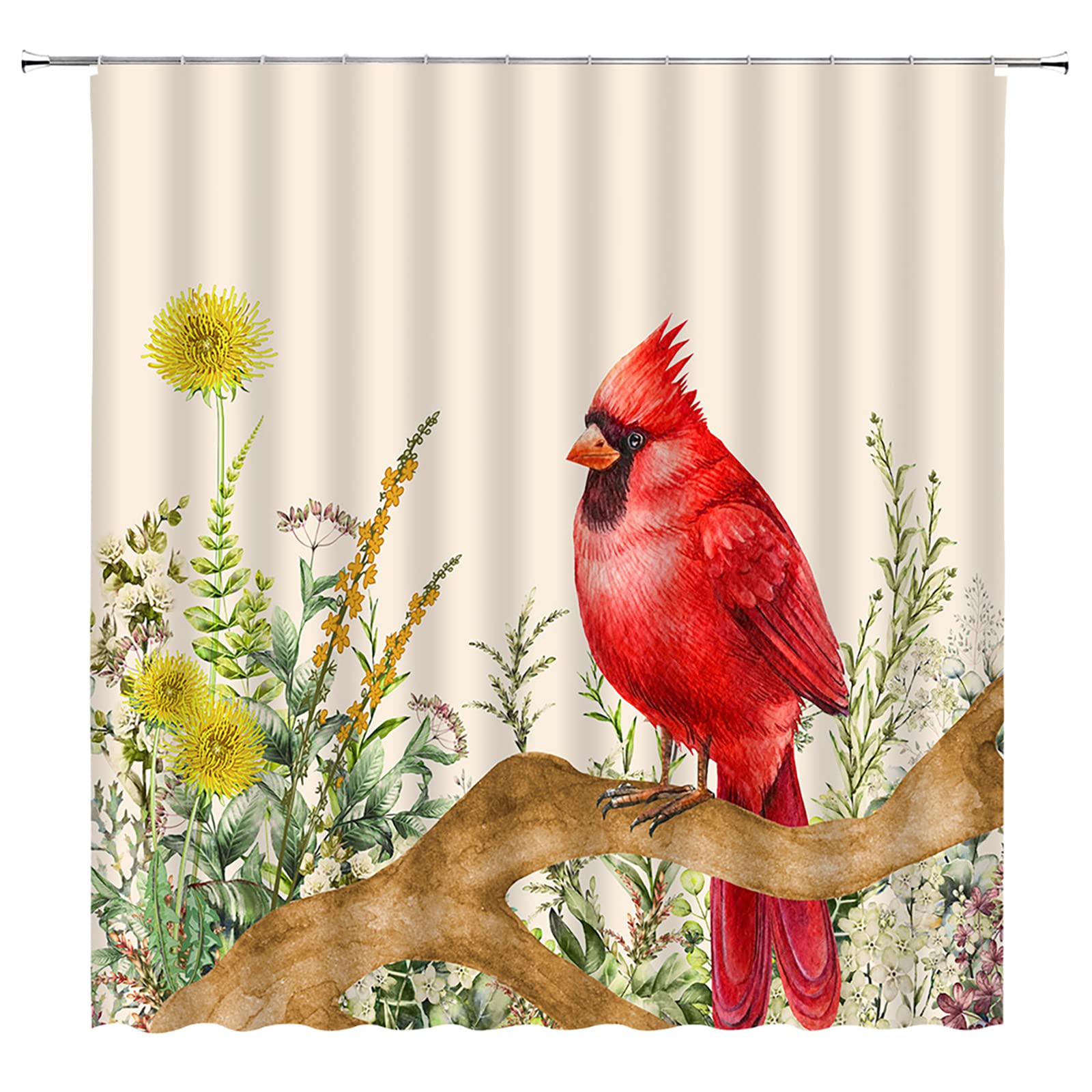 Christmas RV Shower Curtain - Red Cardinal & Winter Branches Nature Scenery Bathroom Decor with Hooks | Perfect for Holiday RV, Camper, Tiny Home & Small Stall Bathrooms (Christmas Gift Idea)