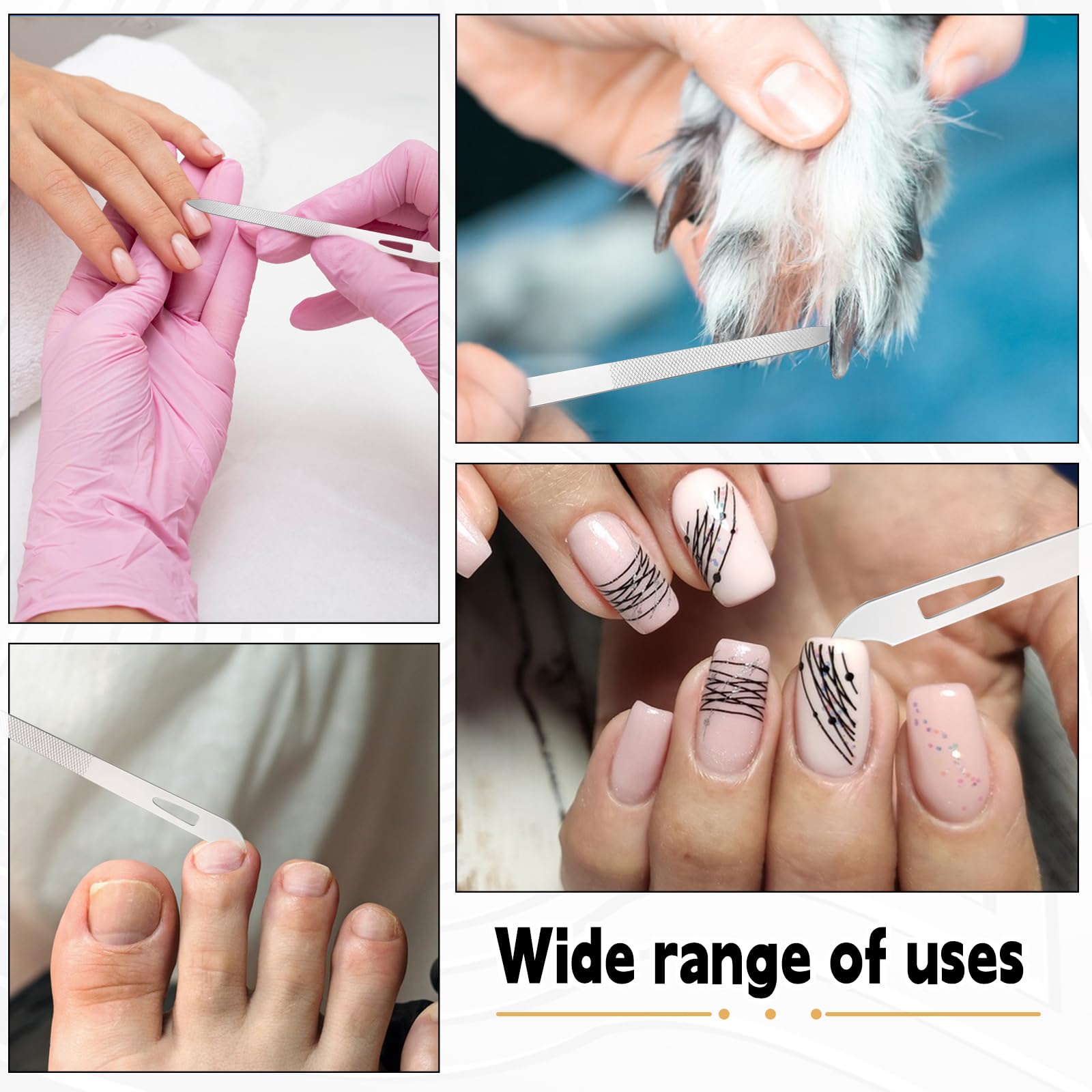 6-Piece Stainless Steel Nail Files Set - Double Sided Manicure & Pedicure Tools with Nail Cleaner Tips - Durable Thin Nail Filer for Natural Nails - Perfect for Home, Salon & Travel Nail Care