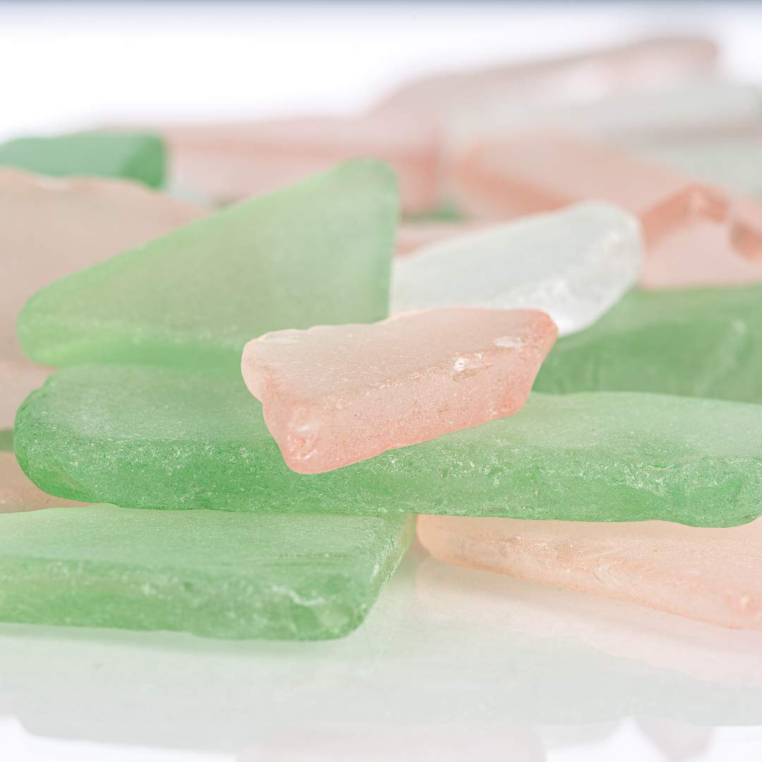 Natural Pink Green & White Sea Glass for Crafts - 11oz Beach Glass Décor, Vase Filler & DIY Projects - Perfect for Home Decor, Wedding Centerpieces & Beach-Themed Gifts