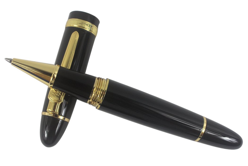 3-Pack Jinhao 159 Premium Rollerball Pens - Smooth Writing Big Barrel Pen Set in Black, Black & Gold, Gold | Includes Transparent Case | Perfect for Office, School & Gift Giving