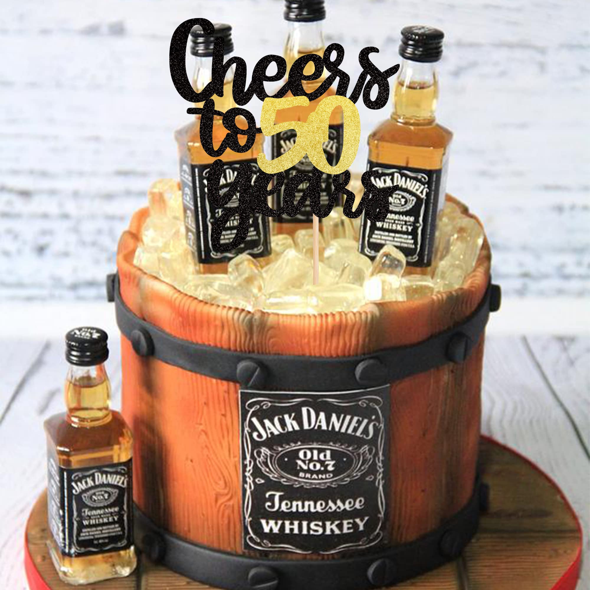 1 Pack Cheers to 50 Years Cake Topper - Black & Gold Glitter 50th Birthday Cake Decorations for Anniversary Party Supplies | Perfect for 50th Birthday Cakes, Cupcakes & Celebration Desserts