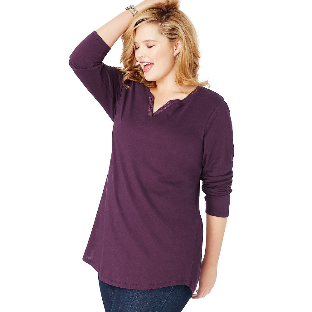 Just My Size Women's Plus Size Split Neck Tunic Top - Comfortable Casual Blouse for Work, Office & Everyday Wear