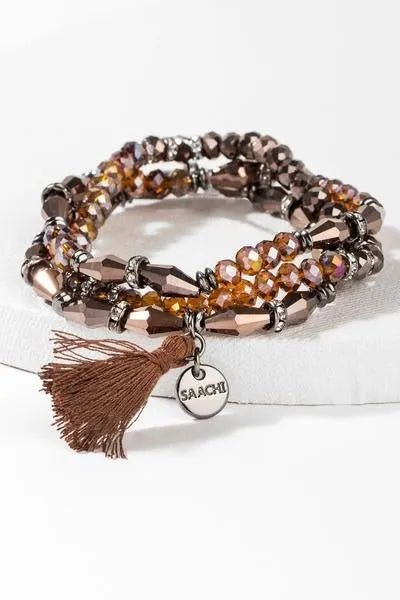 Elegant Crystal Beaded Tassel Bracelet Set for Women - Boho Chic Handmade Jewelry Gift - Perfect for Parties, Weddings & Everyday Wear