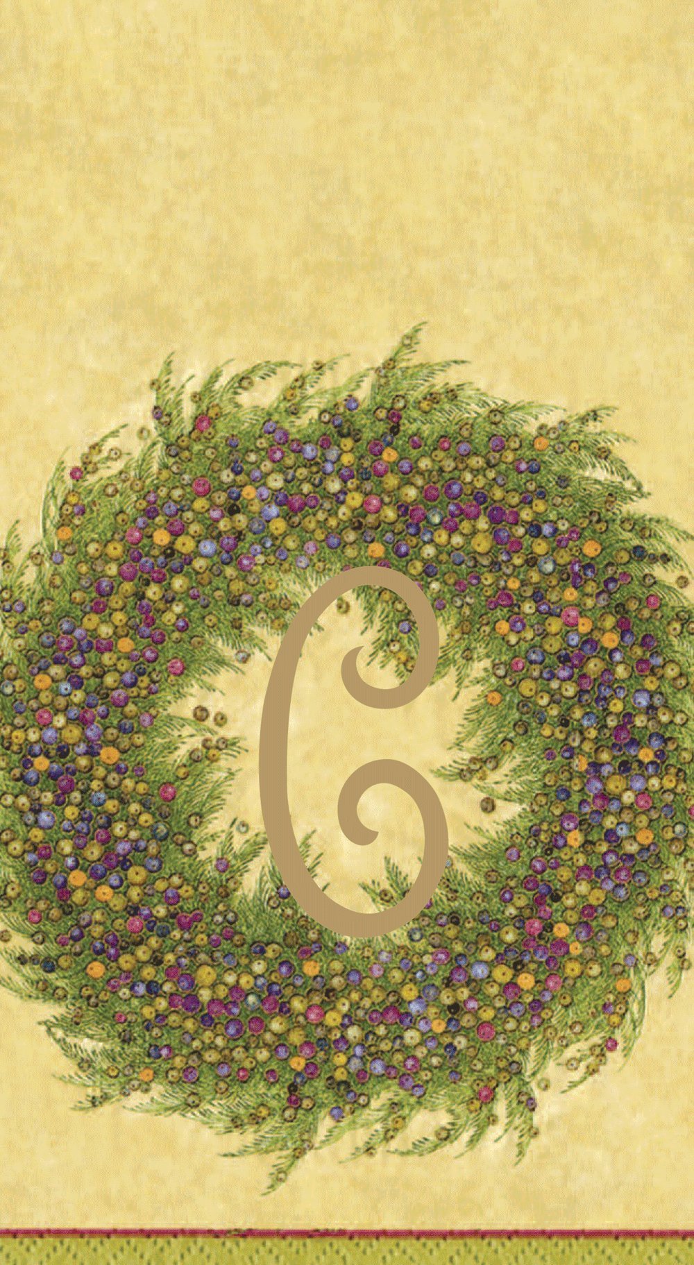 Elegant Caspari Berry Wreath Monogram Initial C Paper Guest Towels - Gold, Set of 18 - Perfect for Weddings, Bridal Showers & Upscale Events