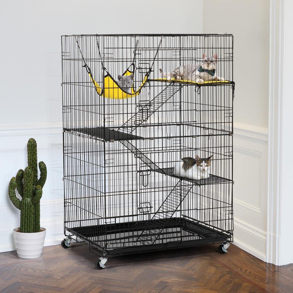 Yaheetech 49-Inch Large Foldable Cat Cage with Hammock - Portable Lightweight Pet Carrier for Cats & Kittens - Indoor Outdoor Travel Cage with Removable Tray - Perfect for Home, Car, Vet Visits & Camping Trips