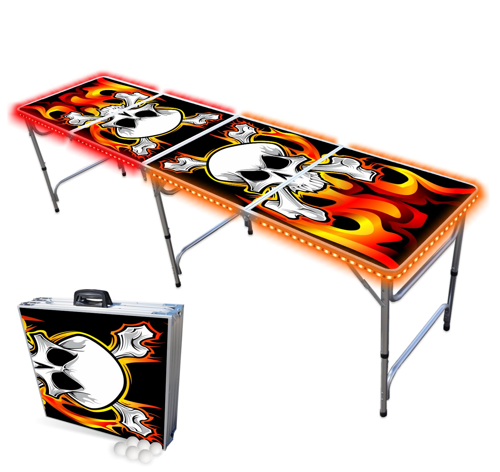 8FT LED Light Up Folding Beer Pong Table - Party Pong Game with Flames Design for Outdoor Parties, Tailgates & Backyard Events