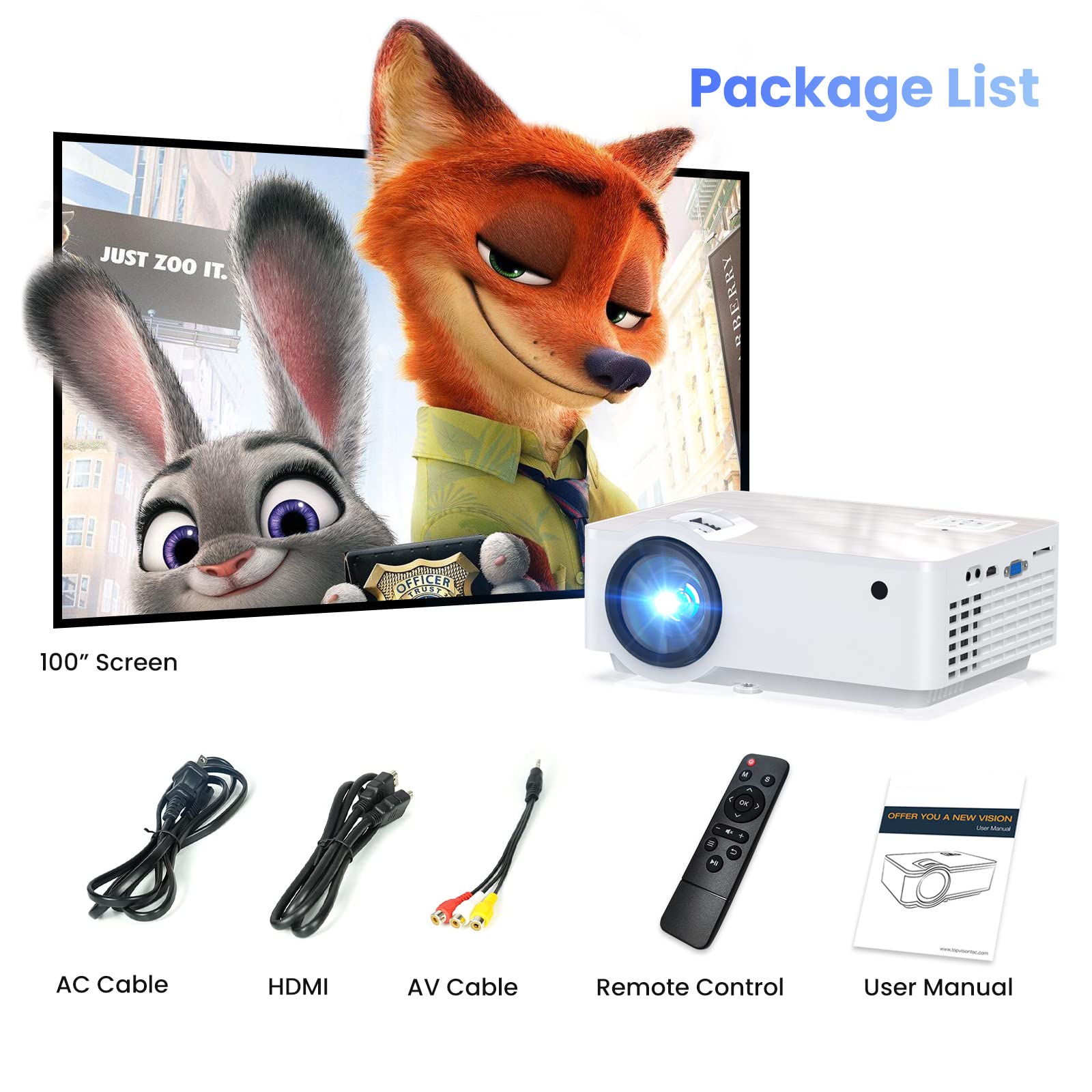 GROVIEW 1080P Bluetooth Mini Projector with 100