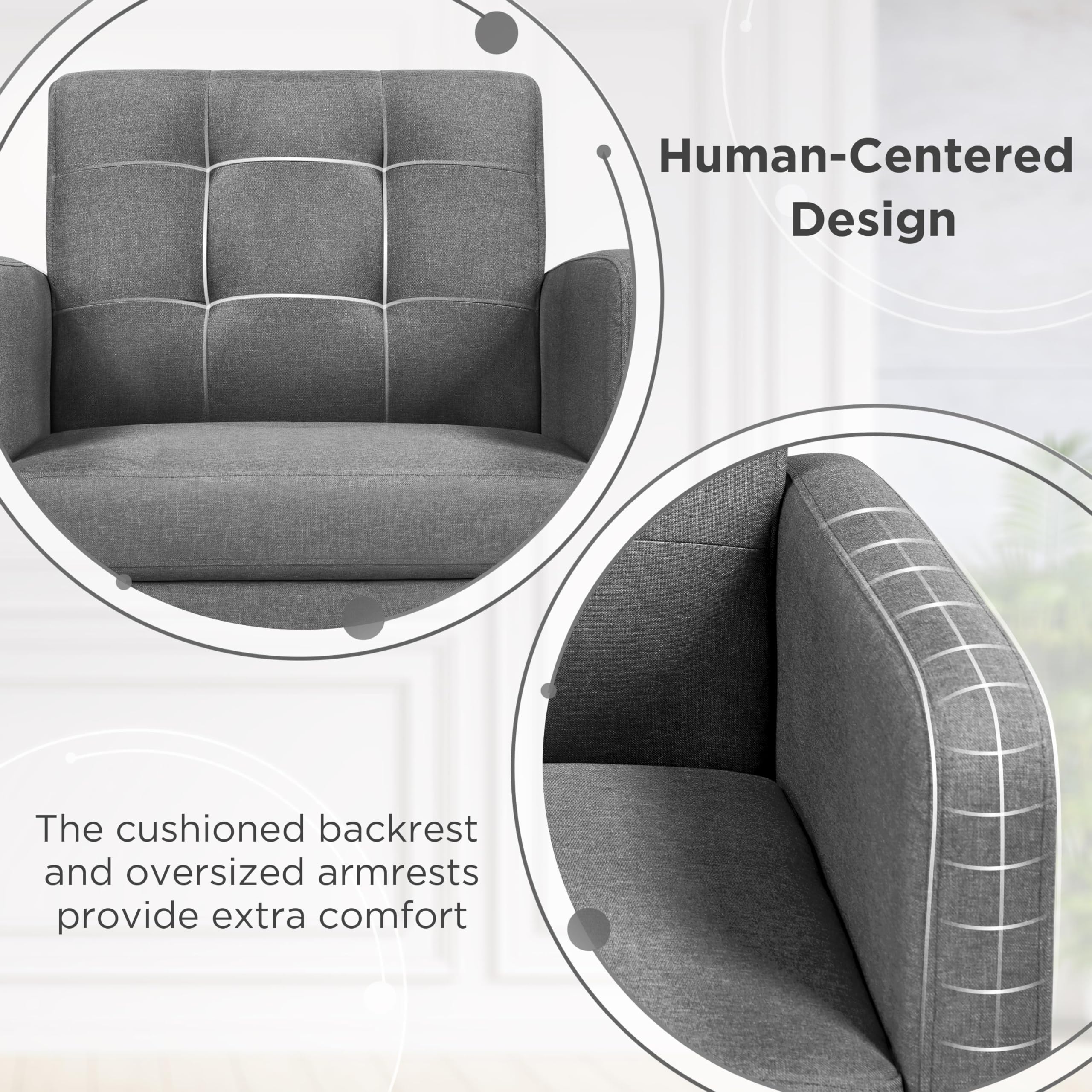 Yaheetech Mid-Century Modern Accent Chairs Set of 2 - Gray Upholstered Living Room Armchairs with Button Tufted Back & Wooden Legs - Cozy Lounge Chairs for Bedroom, Office, Cafe & Reading Nook