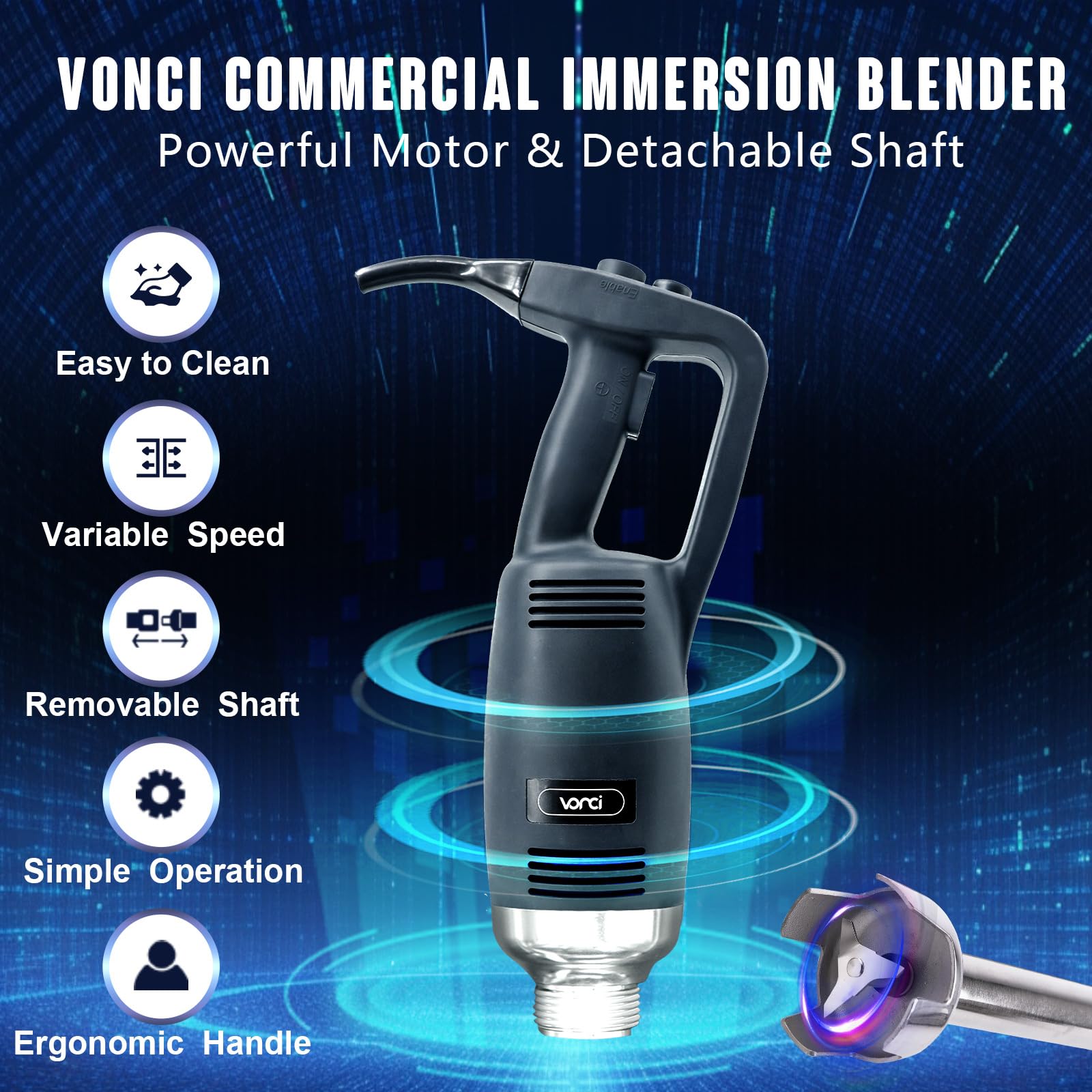 VONCI 500W Commercial Immersion Blender - Heavy Duty Handheld Stick Blender with 20