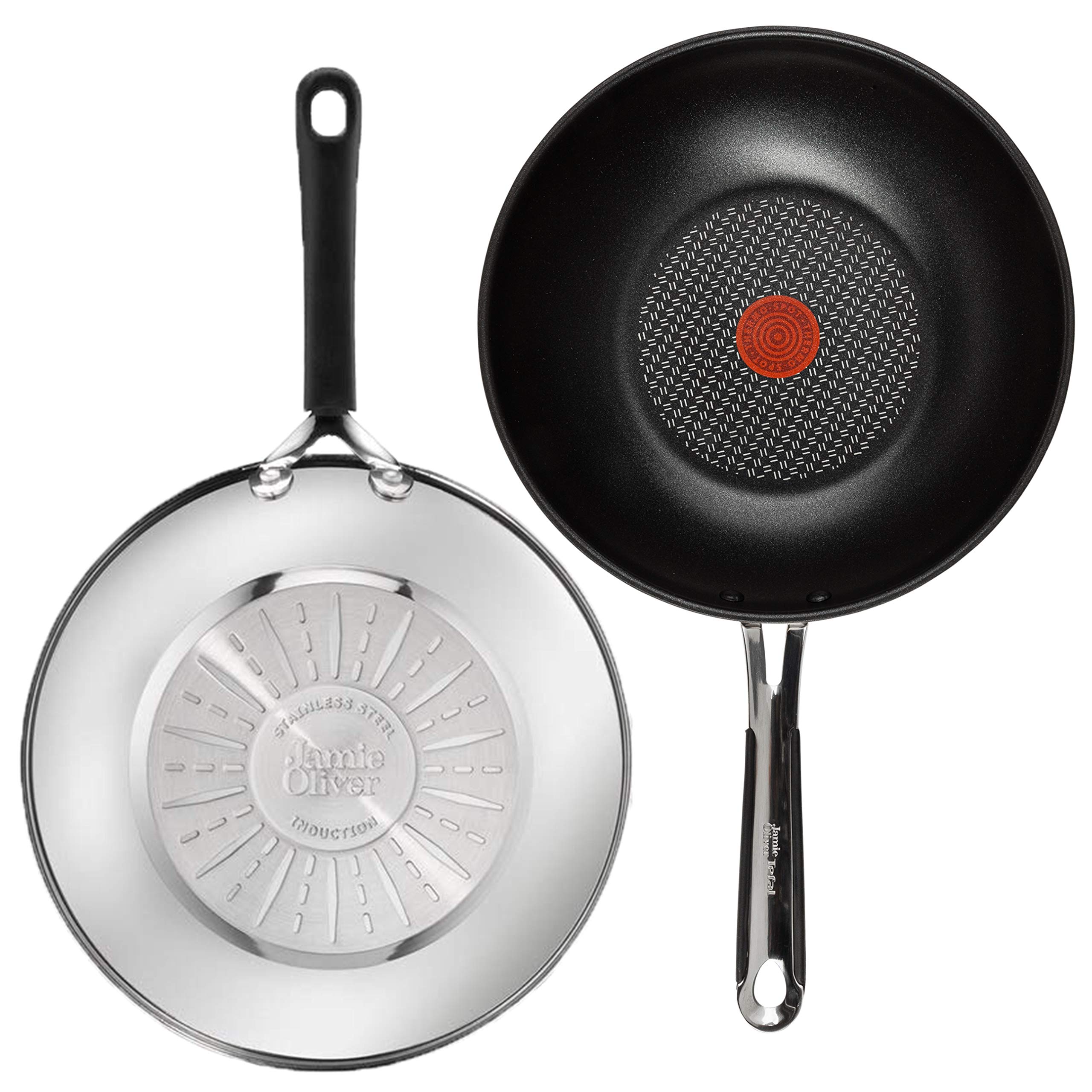 Tefal Jamie Oliver Induction Wok Pan 28cm - Nonstick Dishwasher Safe Cookware with Slip-Resistant Handle, Compatible with All Stovetops (Silver) - Perfect for Stir-Frying, Sautéing & Asian Cooking