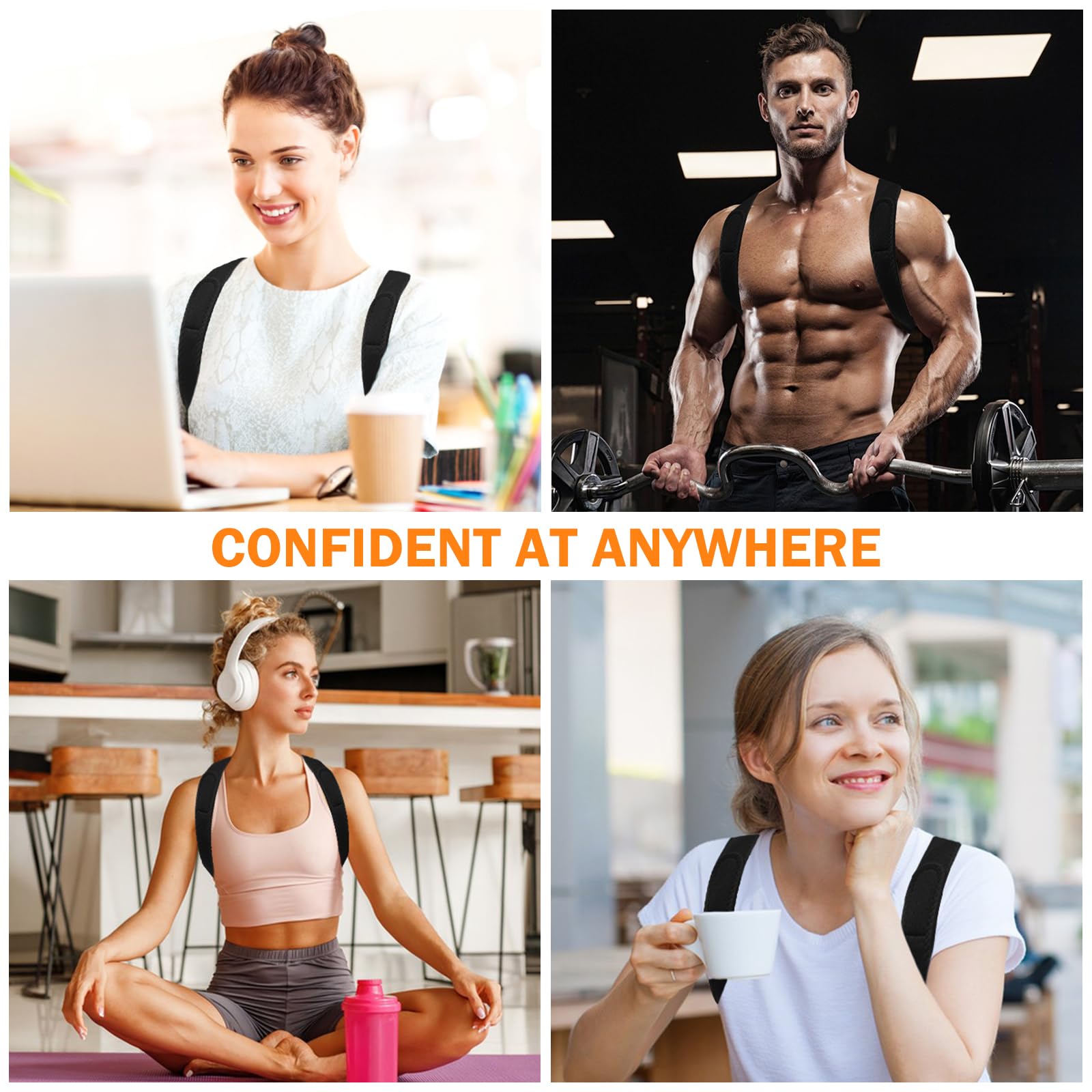 Adjustable Posture Corrector for Women & Men - Breathable Upper Back Brace, Back Straightener for Pain Relief in Neck, Shoulder & Clavicle (Black) - Perfect for Office Work, Gaming & Driving