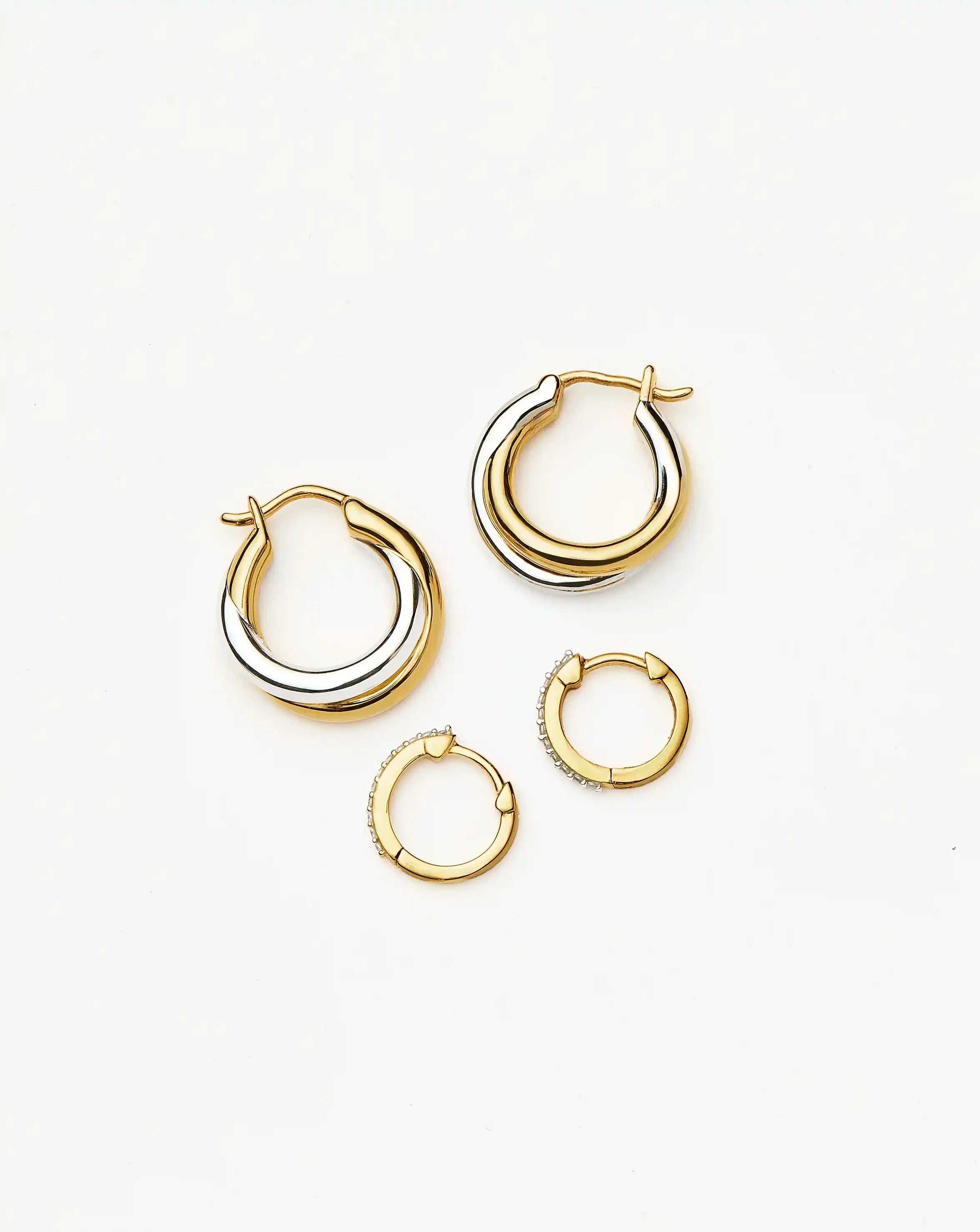Lucy Williams Entwine Hoop Earrings & Pave Huggies Set - Mixed Metal & 18k Gold Vermeil Jewelry for Women | Everyday Wear, Date Night, Gift Giving