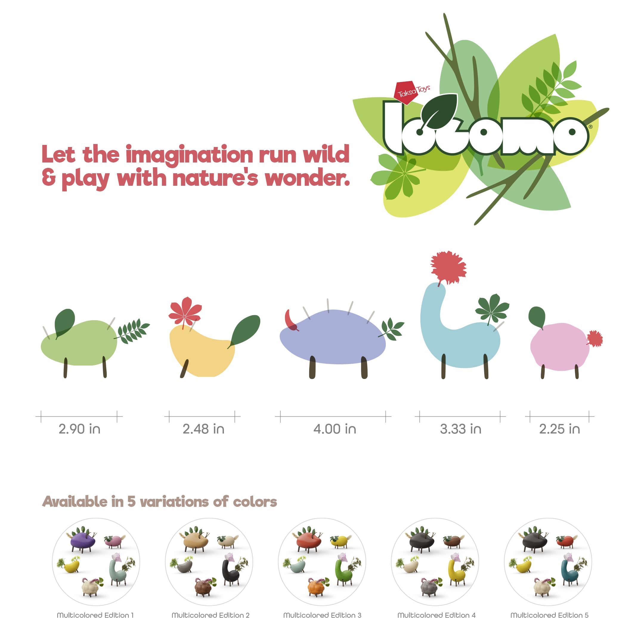Taksa Toys Locomo Friends Waldorf Educational Wooden Animal Figures - Montessori Learning Toys for Kids Ages 3-7 - Open-Ended Creative Play, Eco-Friendly Nature Toys - Perfect for Outdoor Exploration, Classroom Activities & Birthday Gifts (Set of 5)