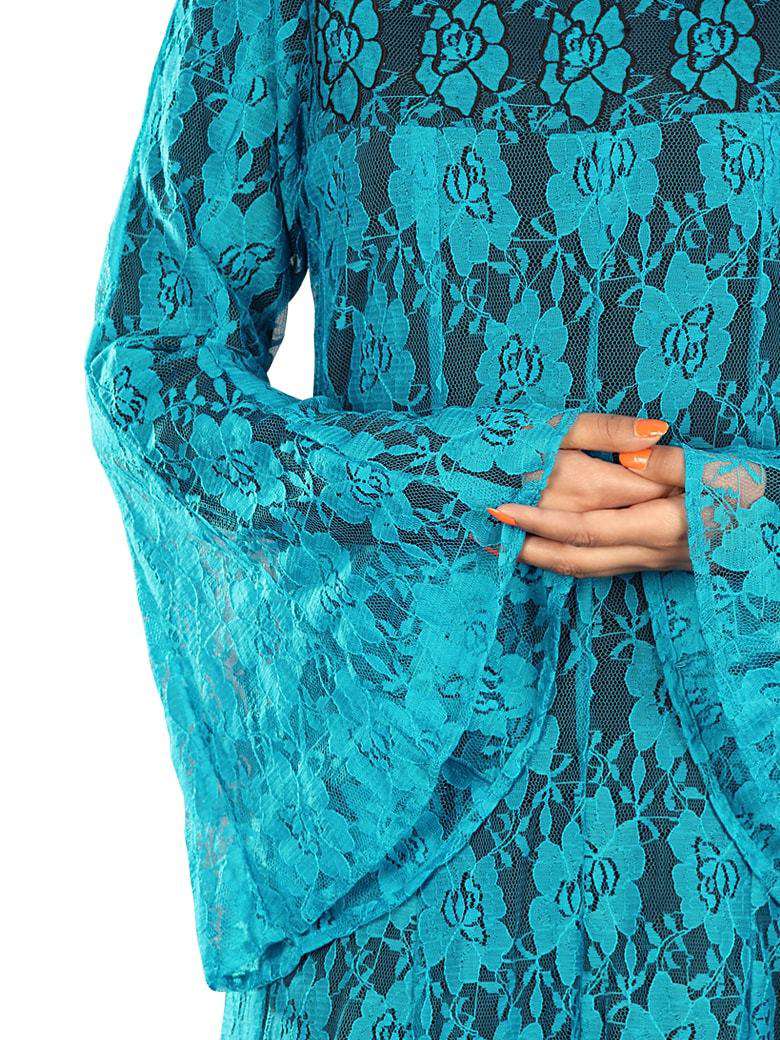 Elegant Turquoise Blue Floral Net Abaya Dress - Modest Islamic Fashion for Women - Perfect for Prayer, Eid, and Special Occasions