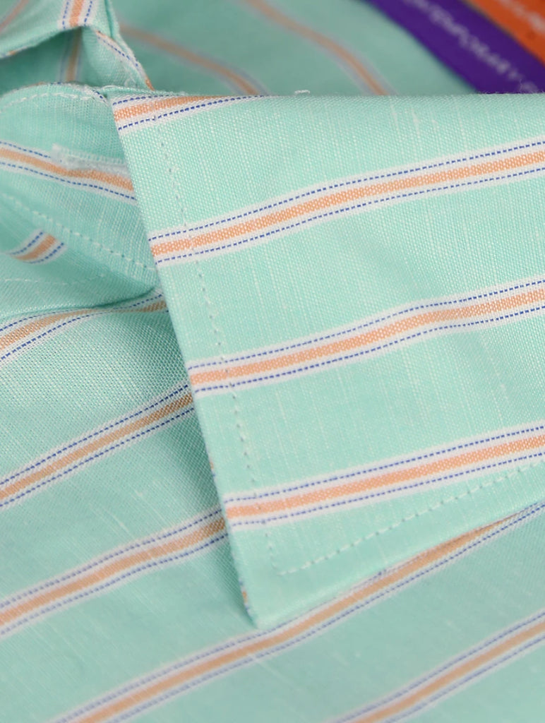 Jarrow Linen Stripe Shirt for Women - Breathable Mint Green Casual Button Down Shirt - Perfect for Summer Outfits, Office Wear & Beach Vacations