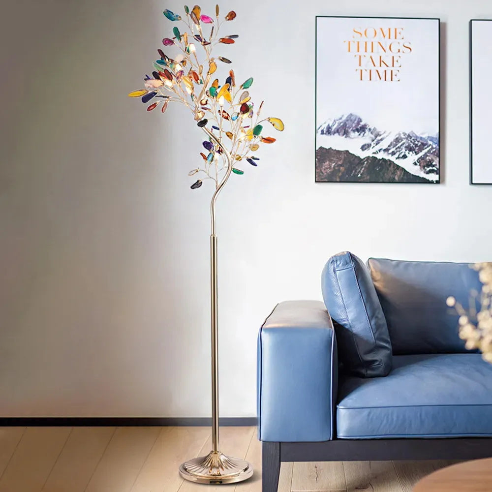 Modern Agate Floor Lamp with Wood Base - Natural Stone Decor for Living Room, Bedroom & Office - Warm Ambient Lighting for Home & Workspace